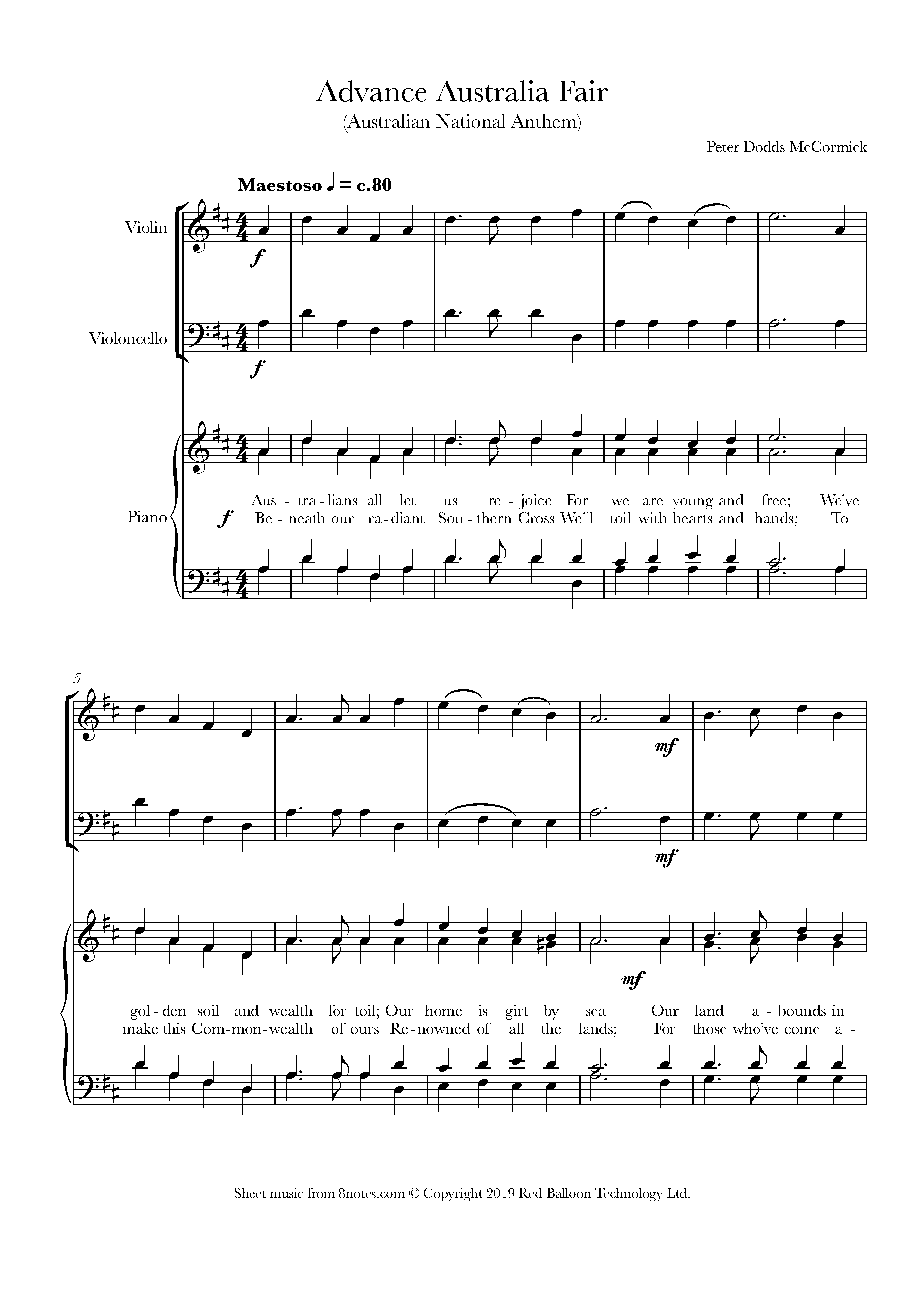 Peter Dodds McCormick - Advance Australia Fair National Anthem) Sheet music for Piano Trio - 8notes.com