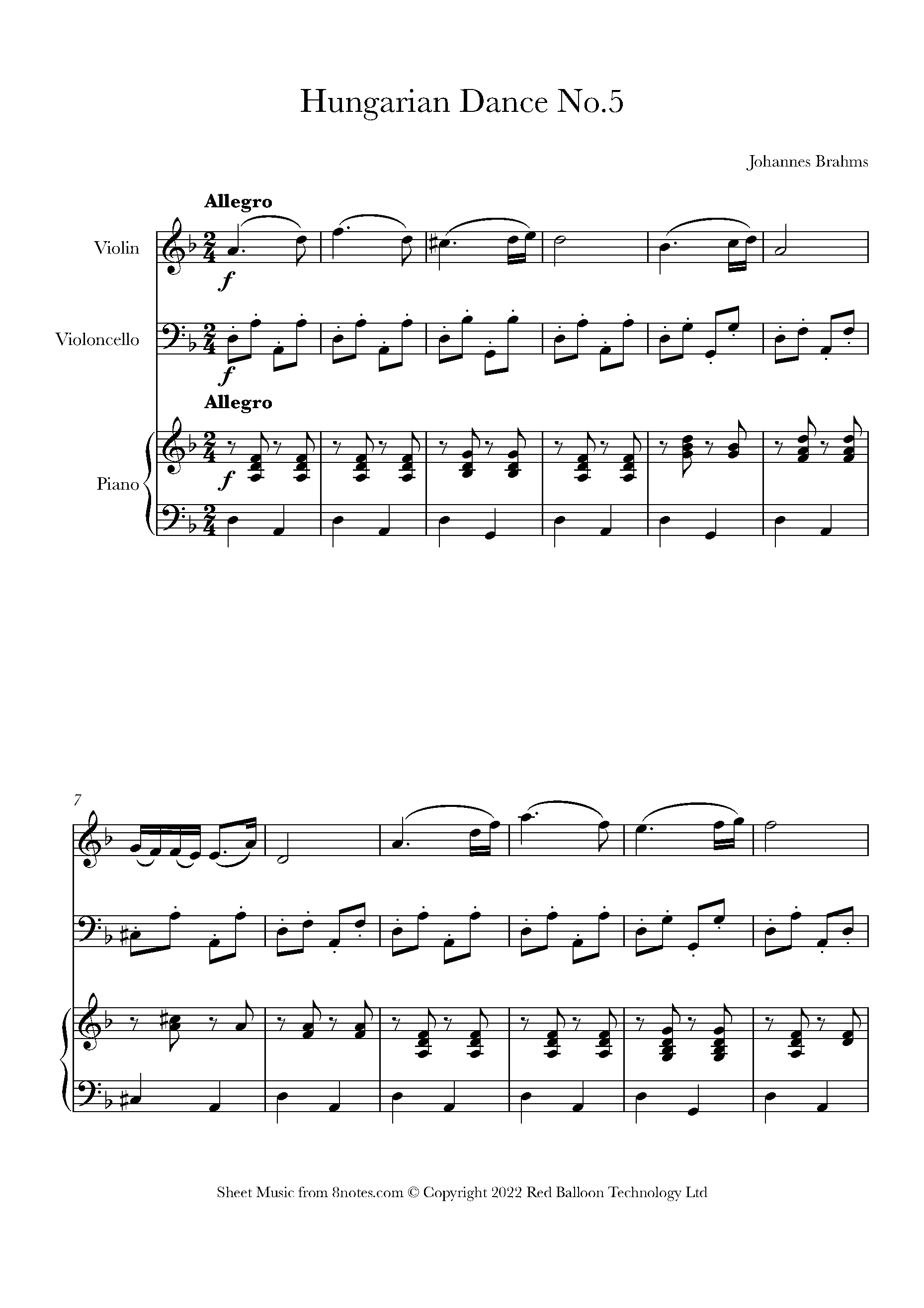 Brahms Hungarian Dance No 5 Piano Tutorial Brahms - Hungarian Dance no.5 Sheet music for Piano Trio - 8notes.com