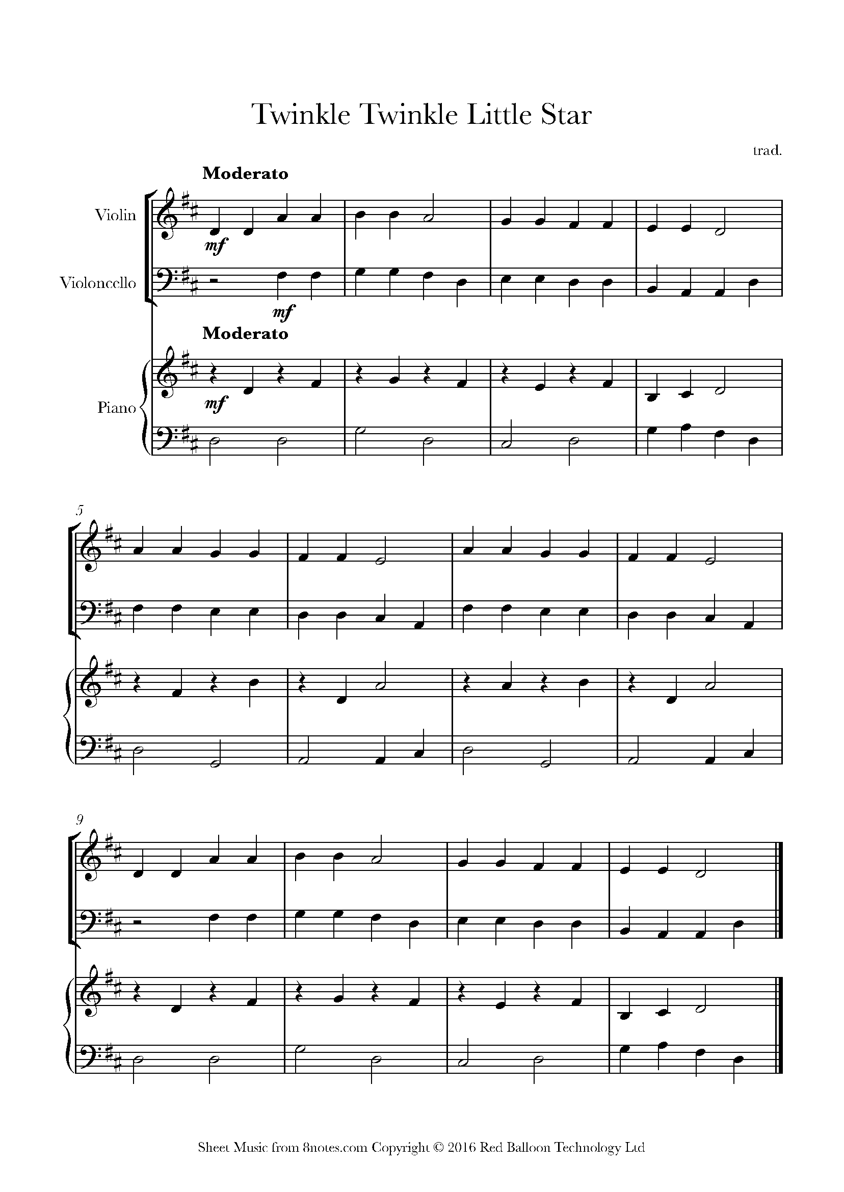 Twinkle Twinkle Little Star Sheet music for Piano Trio - 8notes.com