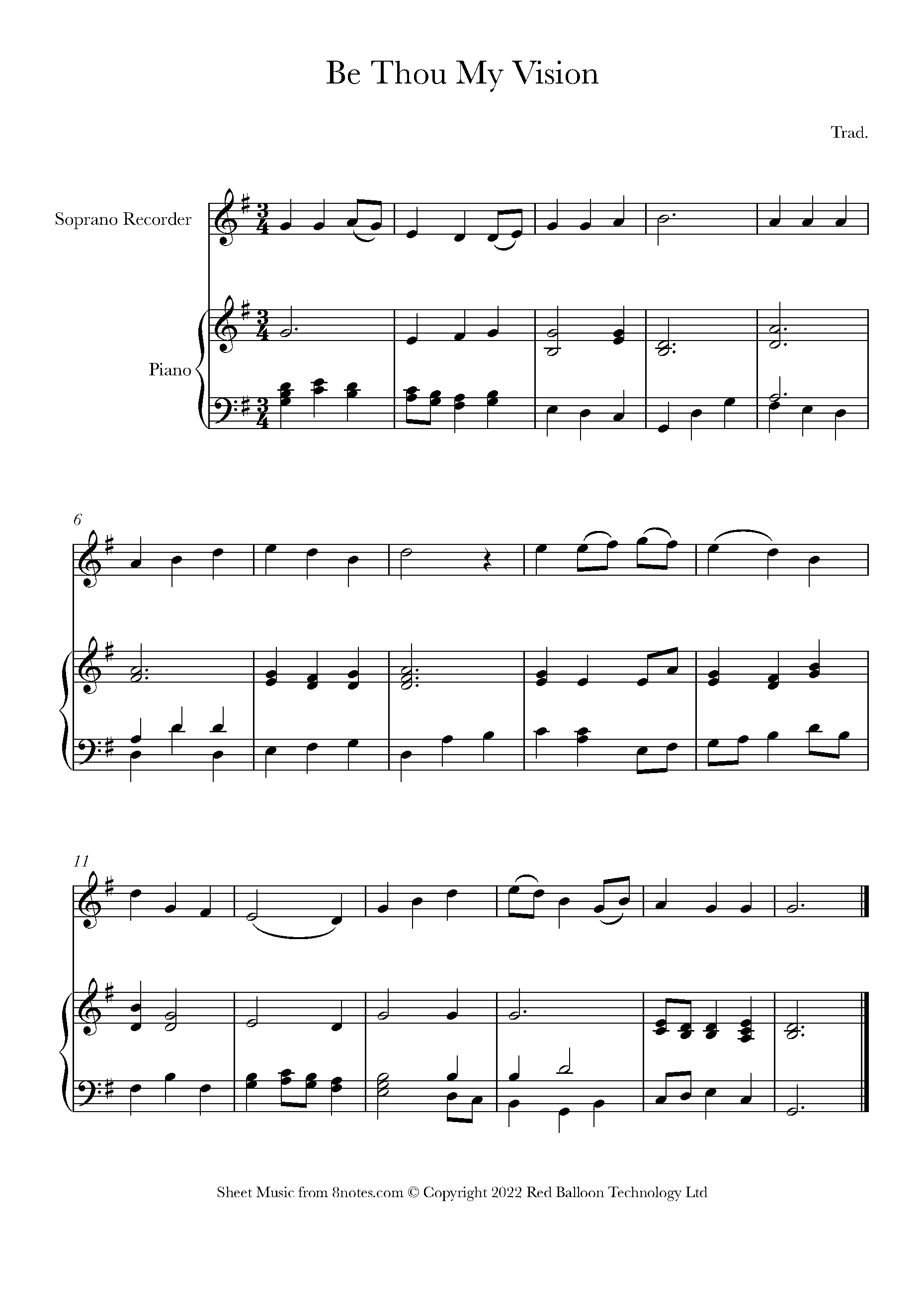 Be Thou My Vision Sheet music for Recorder