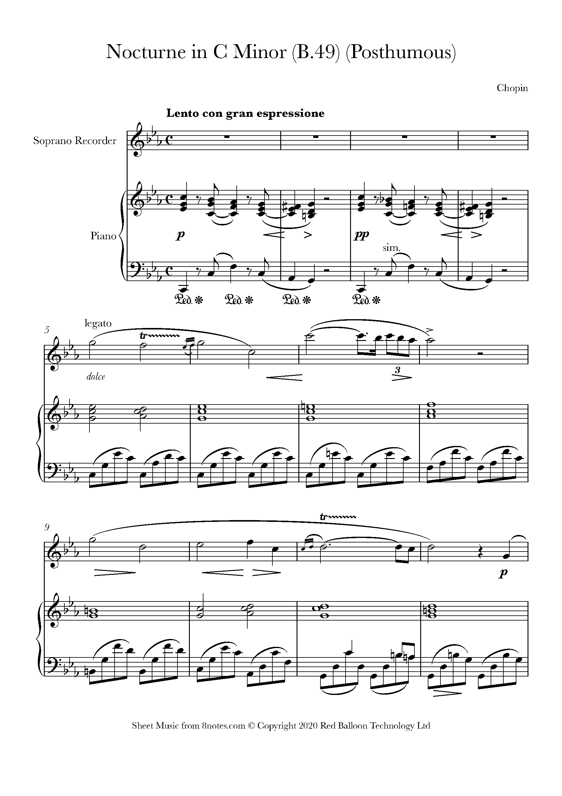 ﻿Frédéric Chopin Nocturne in Csharp Minor (B.49) (Posthumous) Sheet music for Recorder
