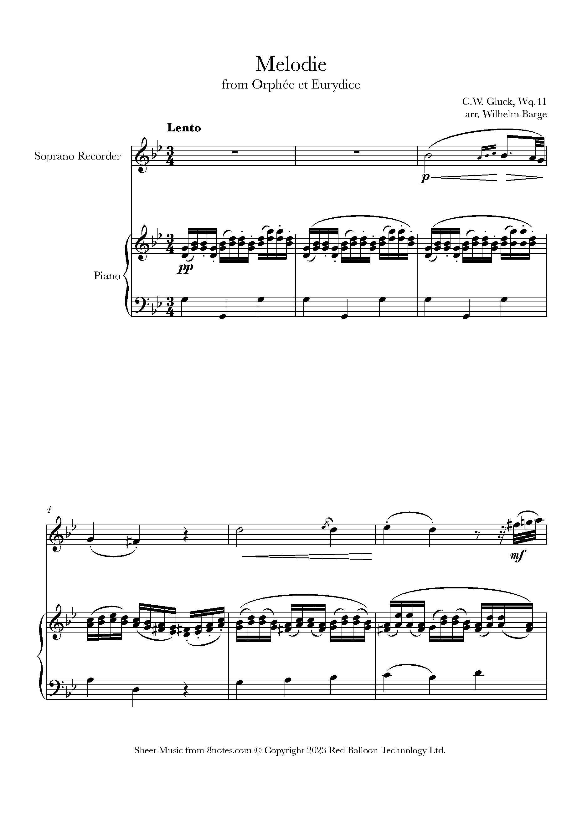 Gluck, Christoph Willibald - Melodie from from Orphee et Eurydice