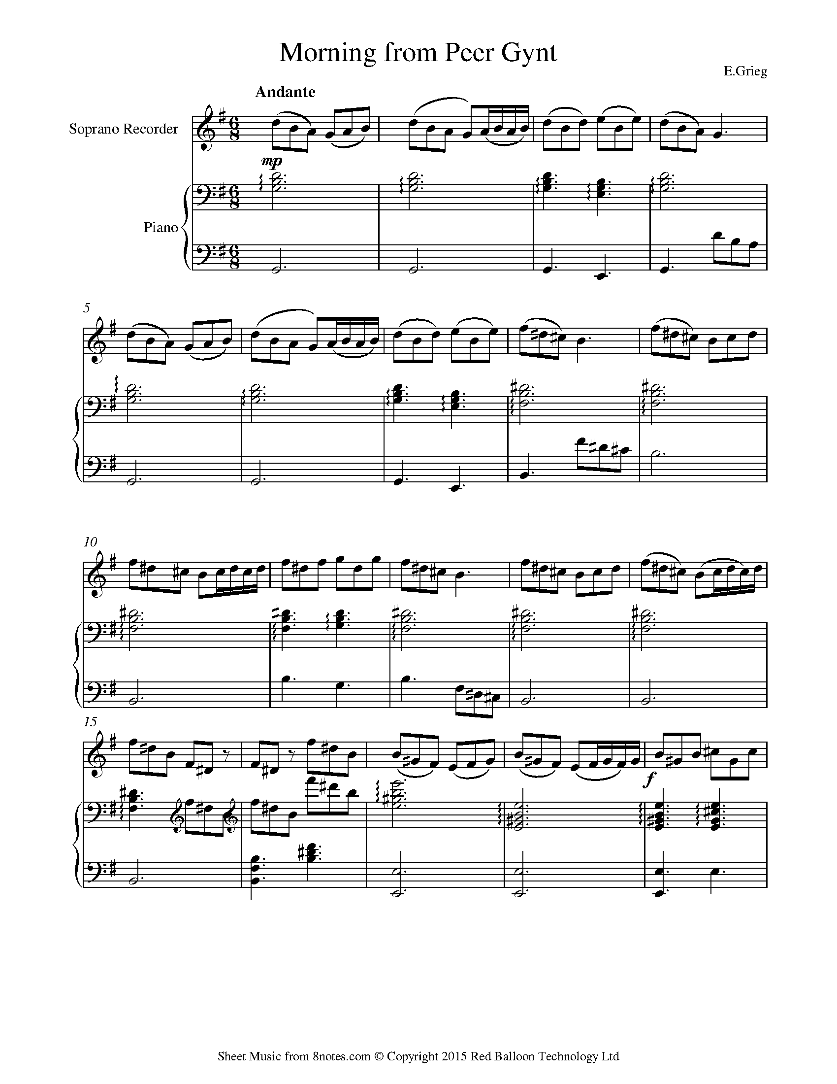 Grieg Morning From Peer Gynt Morning Mood Sheet Music For Recorder 8notes Com Grieg Morning From Peer Gynt Morning Mood Sheet Music For Recorder 8notes Com