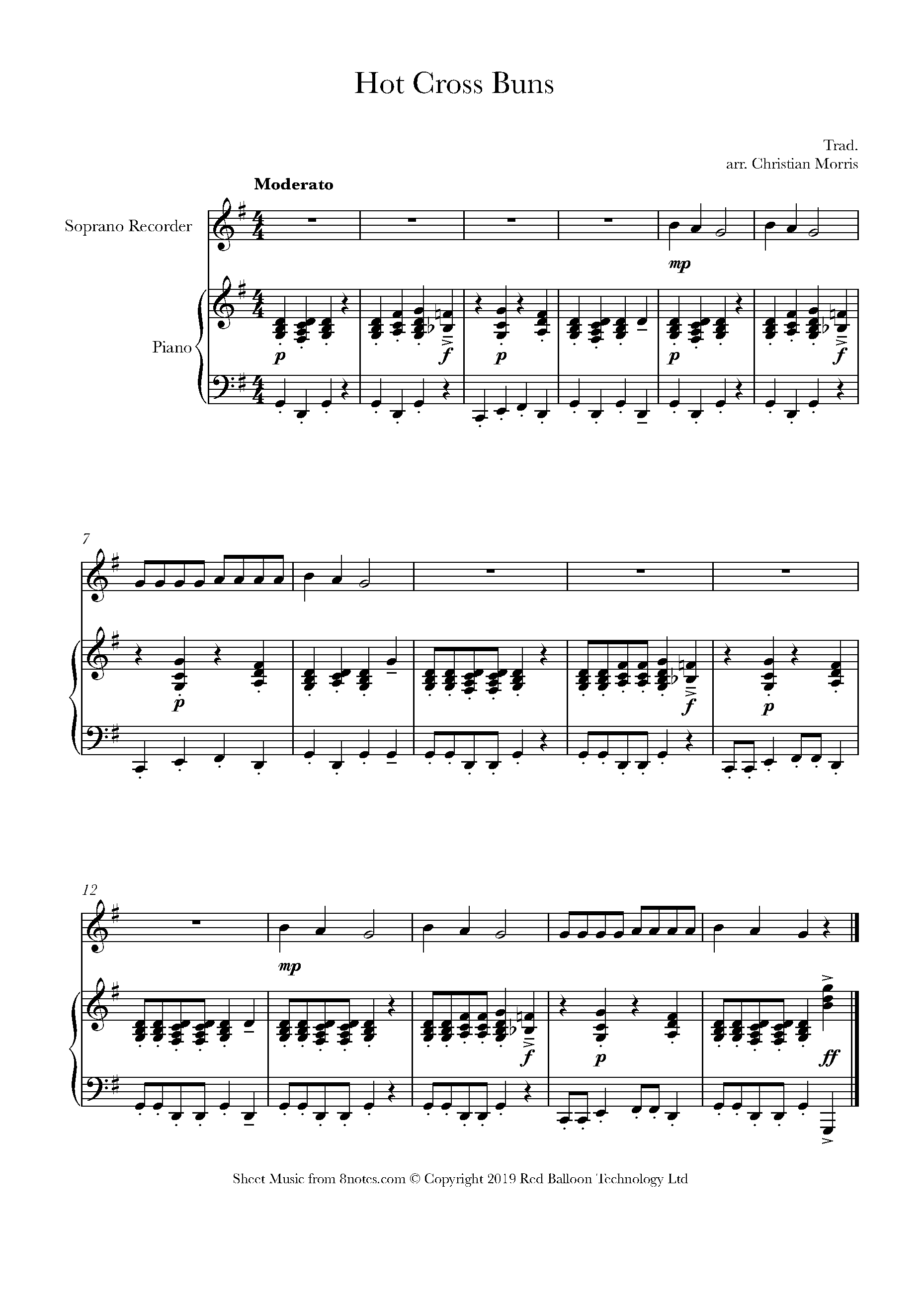 Hot Cross Buns Sheet music for Recorder - 8notes.com