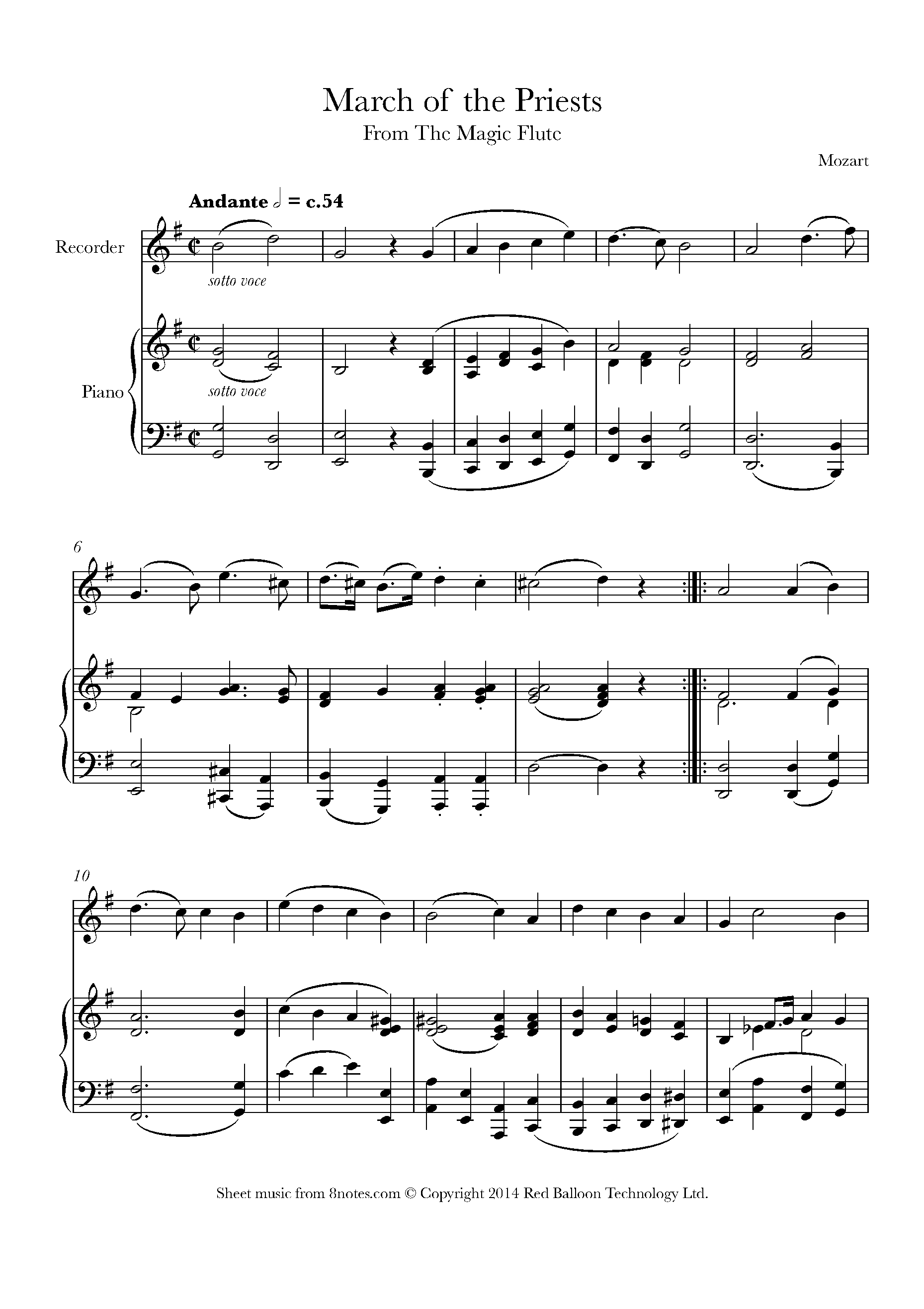 Mozart March of the Priests from The Magic Flute Sheet music for