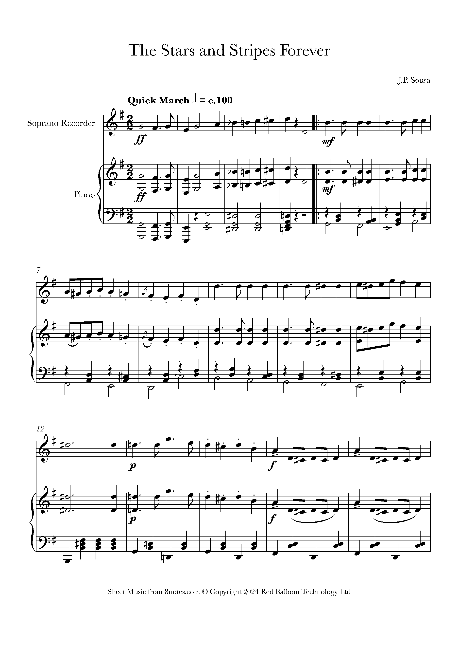 Sousa, John Philip - The Stars and Stripes Forever for Recorder