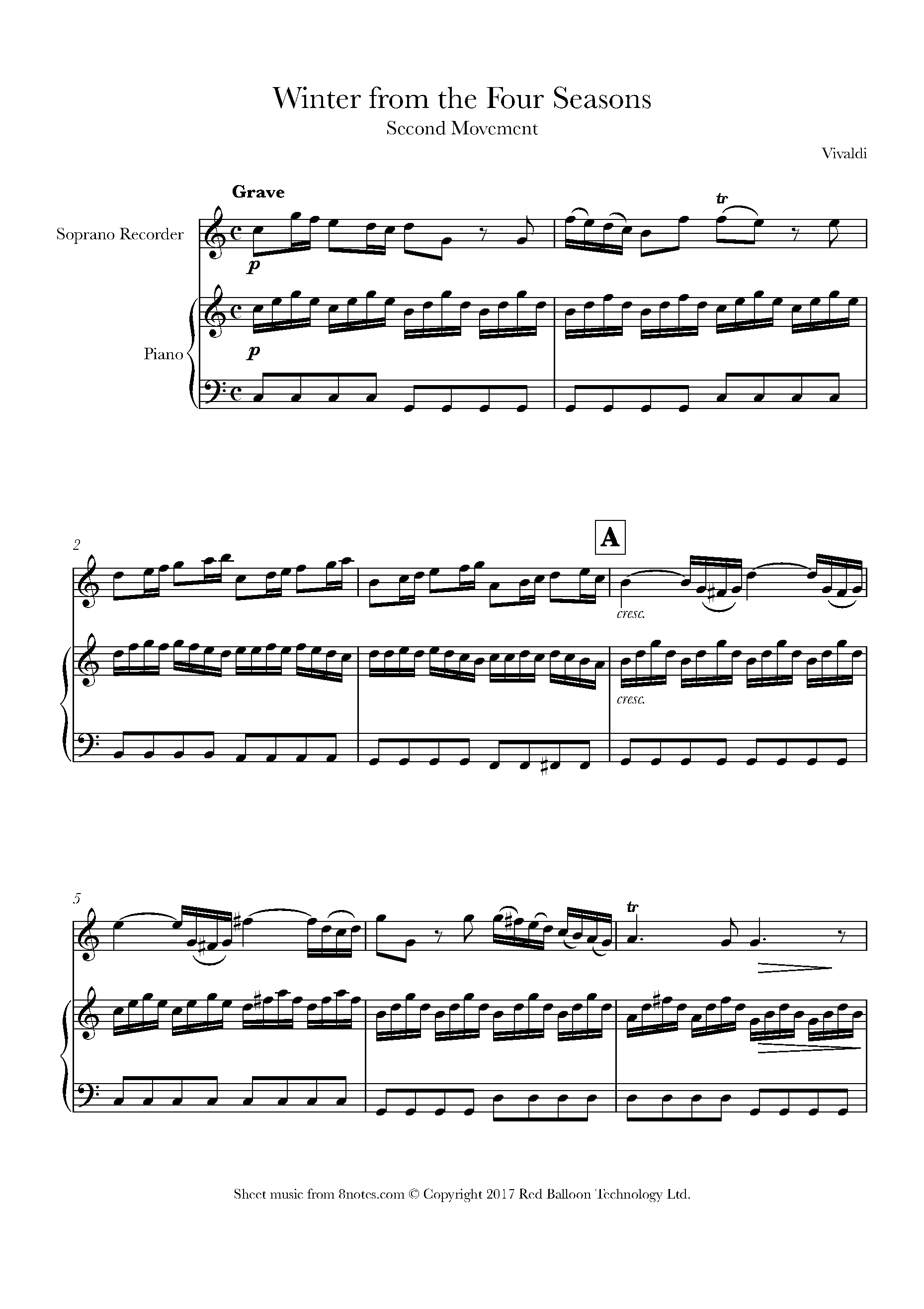 Vivaldi - Winter from the Four Seasons 2nd movement Sheet music for ...