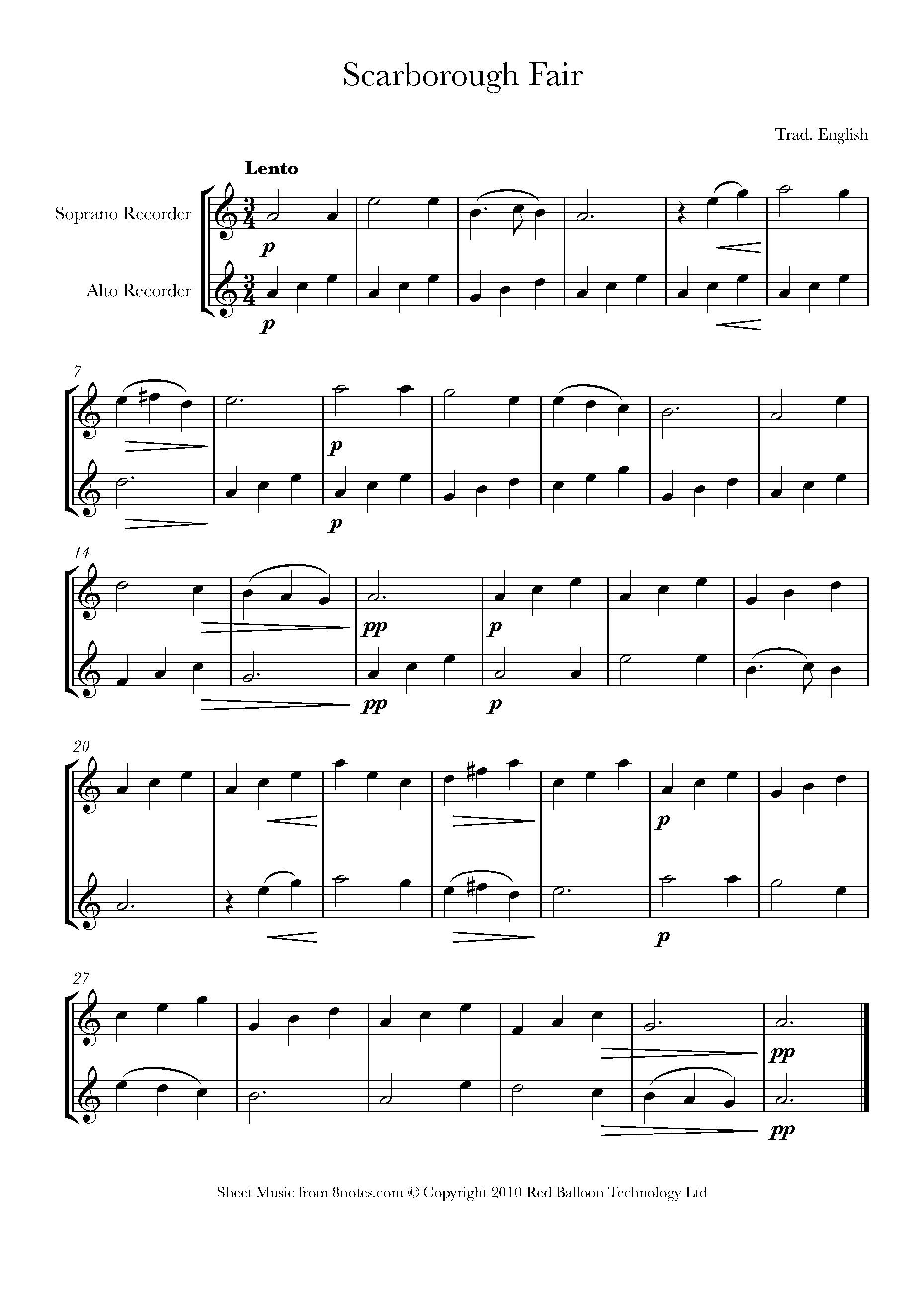 Scarborough Fair Sheet Music For Recorder Duet 8notes Scarborough Fair Sheet Music For Recorder Duet 8notes