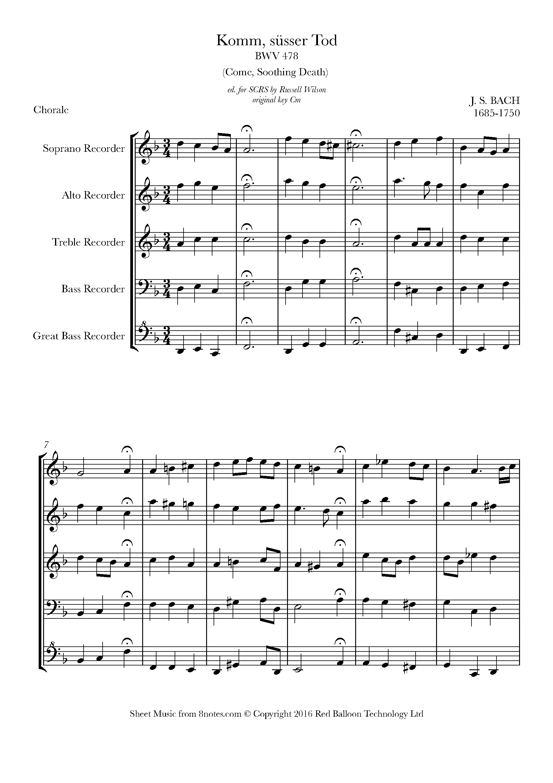 Bach, Johann Sebastian - ﻿Komm, süsser Tod BWV 478 (Come