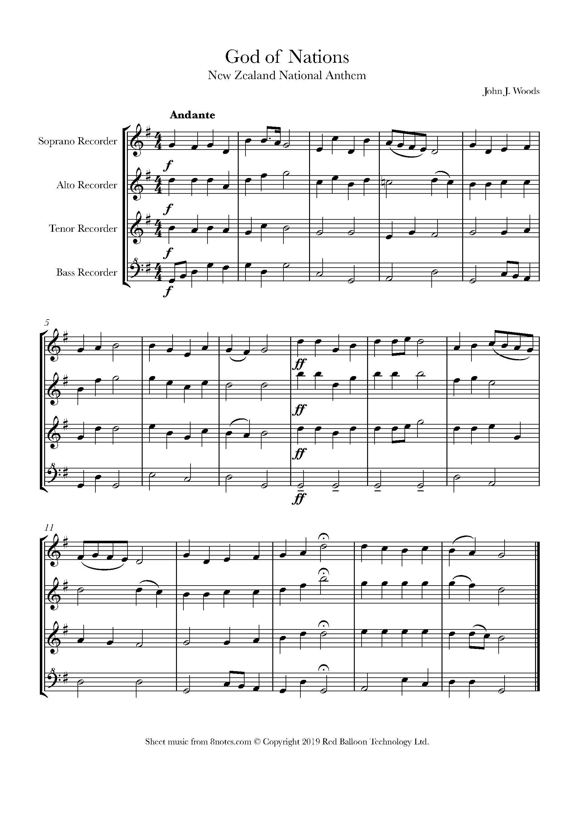 John J. Woods God Defend New Zealand (New Zealand National Anthem