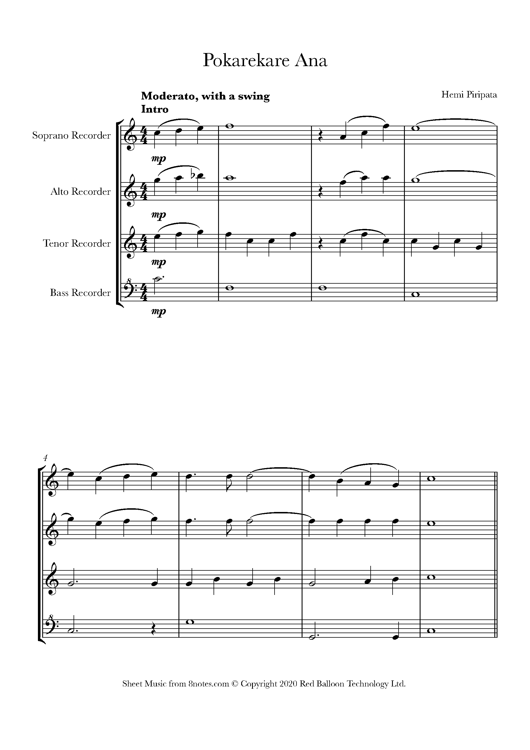 Hemi Piripata Pokarekare Ana (New Zealand Trad.) Sheet music for
