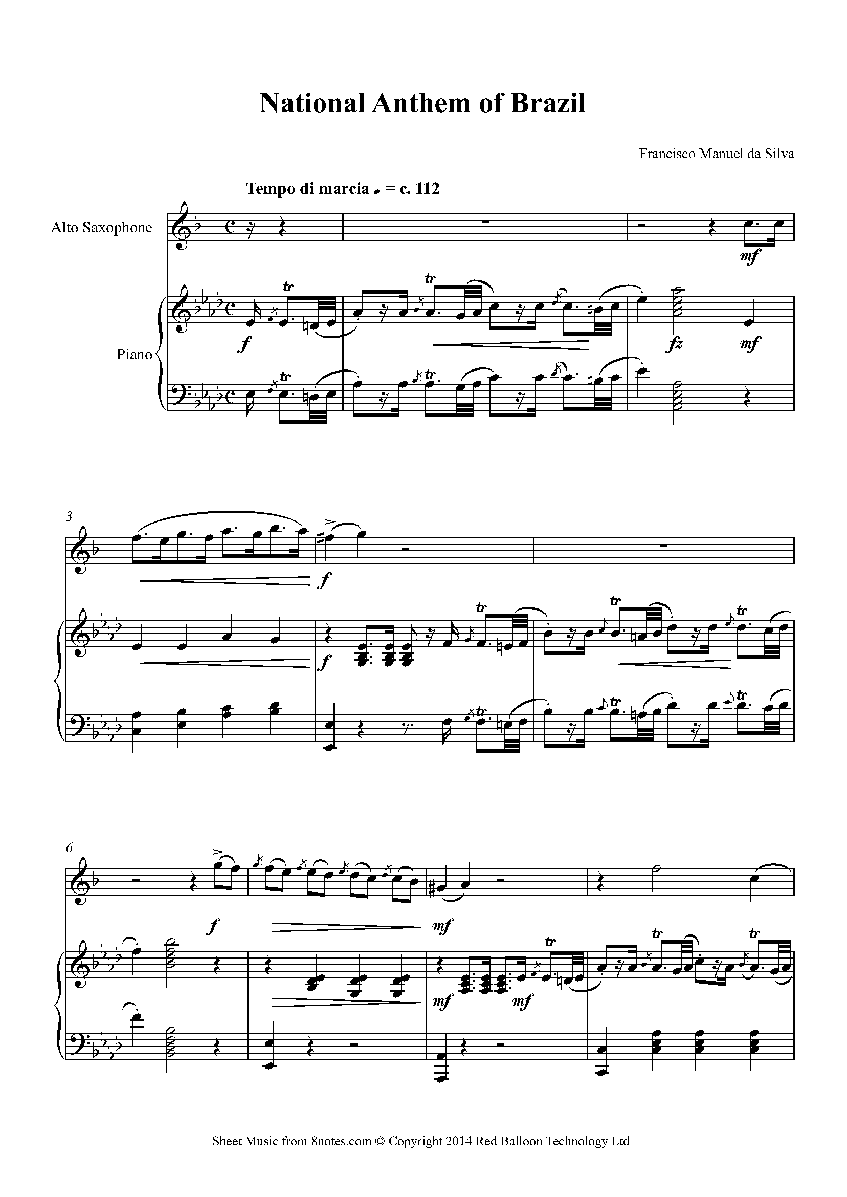 National Anthem of Brazil Sheet music for Saxophone