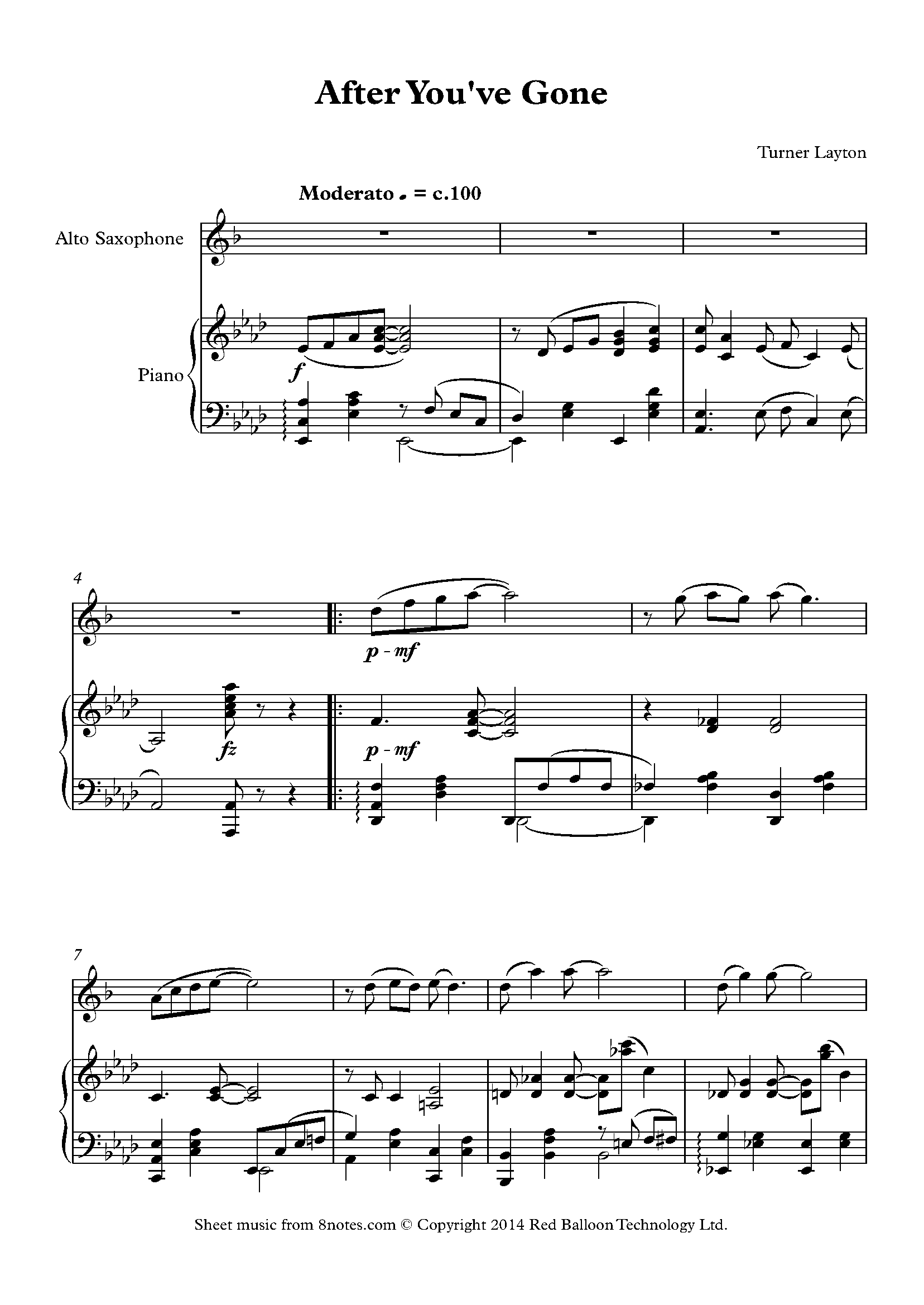 Turner Layton After You Ve Gone Sheet Music For Saxophone 8notes Com Turner Layton After You Ve Gone Sheet Music For Saxophone 8notes Com