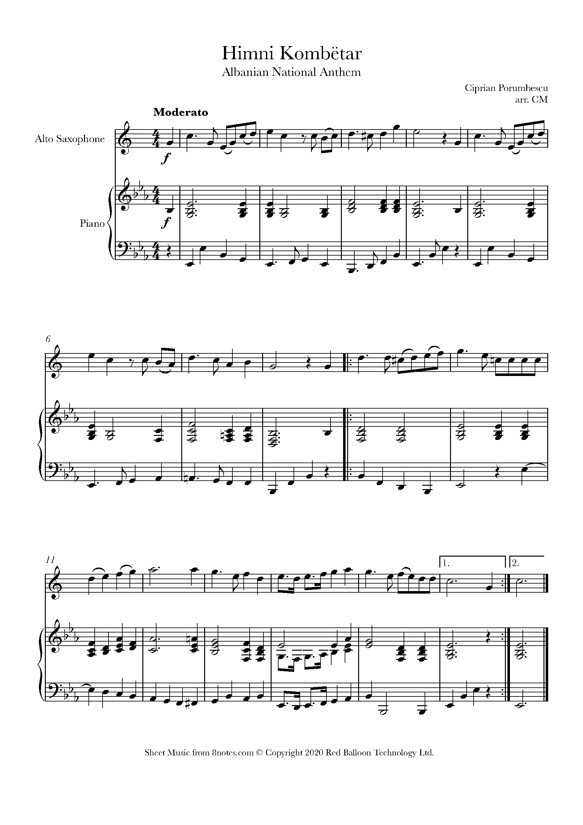 Himni Kombëtar (Albanian National Anthem) Sheet music for Saxophone