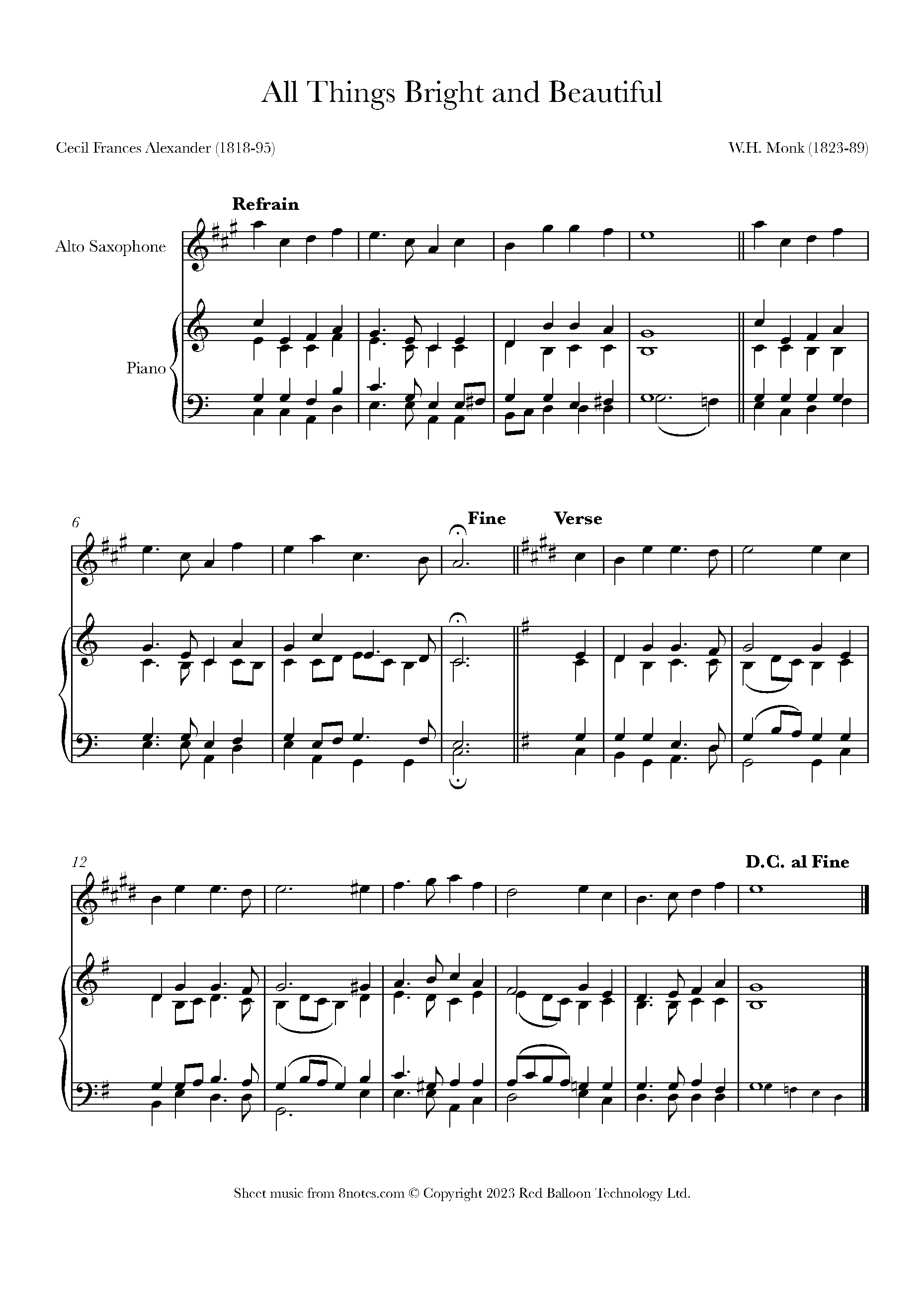 Monk, W.H. - All Things Bright and Beautiful for Saxophone - Free