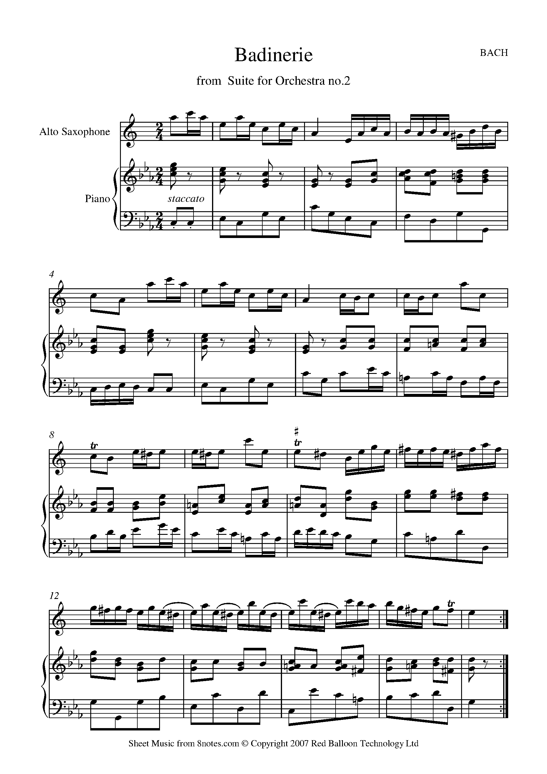 Bach Badinerie from French Suite No.2 Sheet music for Saxophone