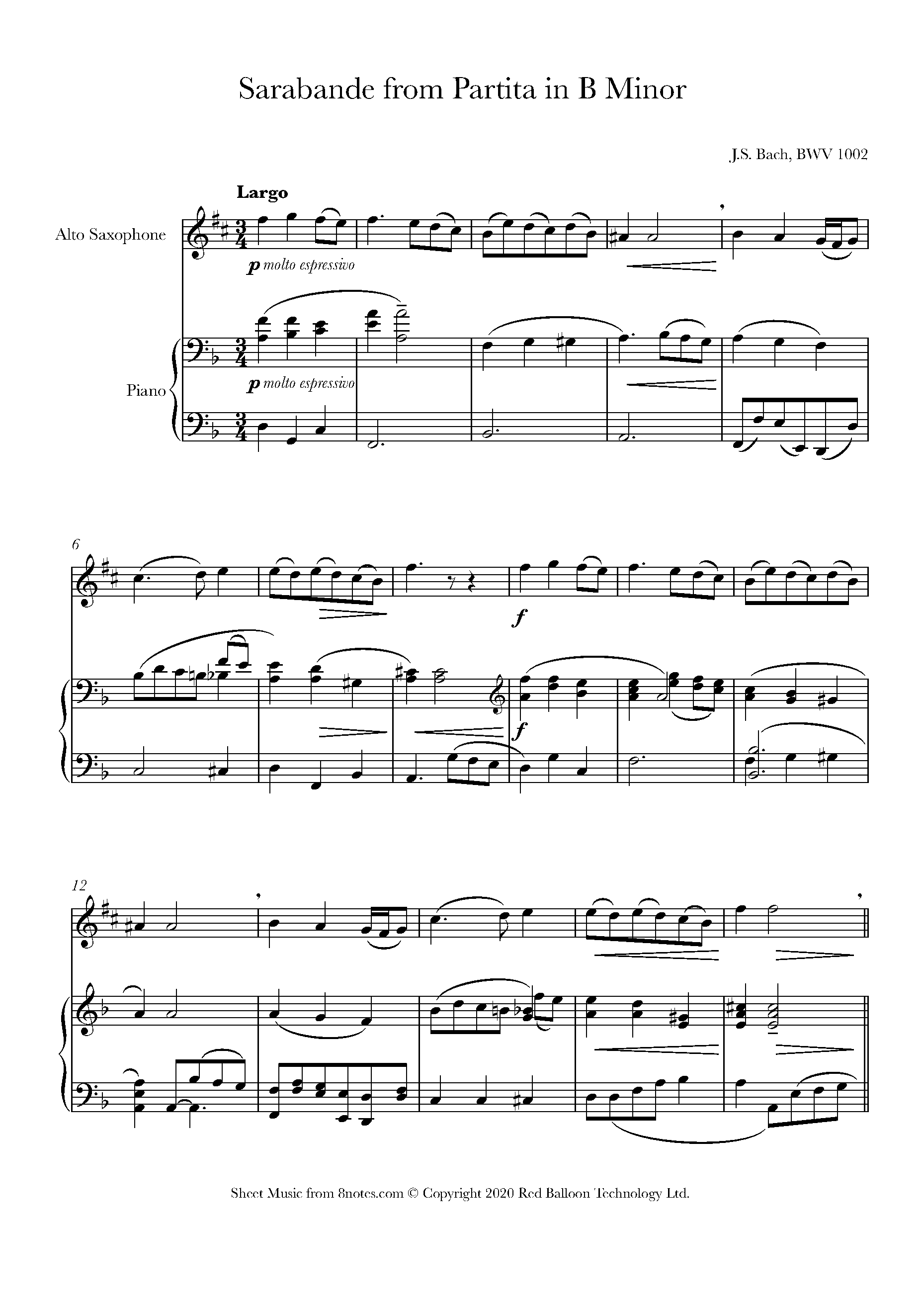 Bach Partita No.1 in B minor, BWV 1002 Sheet music for Saxophone
