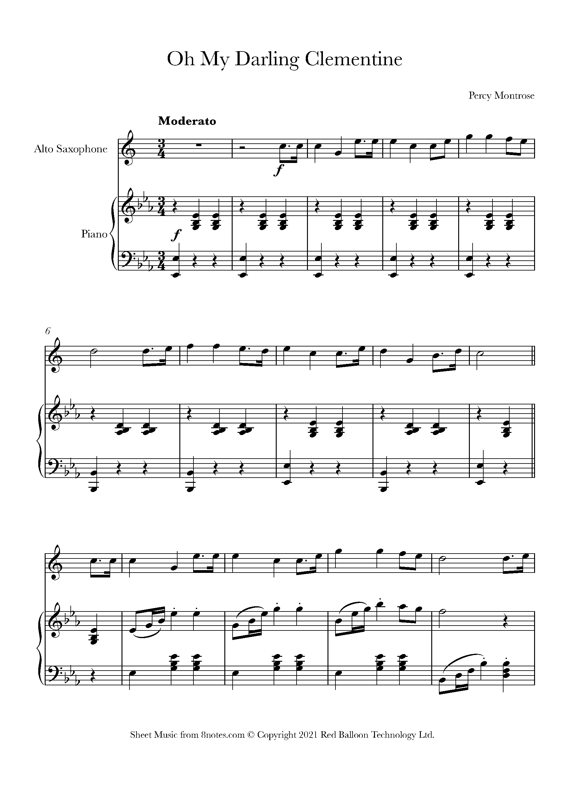Percy Montrose Oh My Darling Clementine U S Trad Sheet Music For Saxophone 8notes Com Percy Montrose Oh My Darling Clementine U S Trad Sheet Music For Saxophone 8notes Com