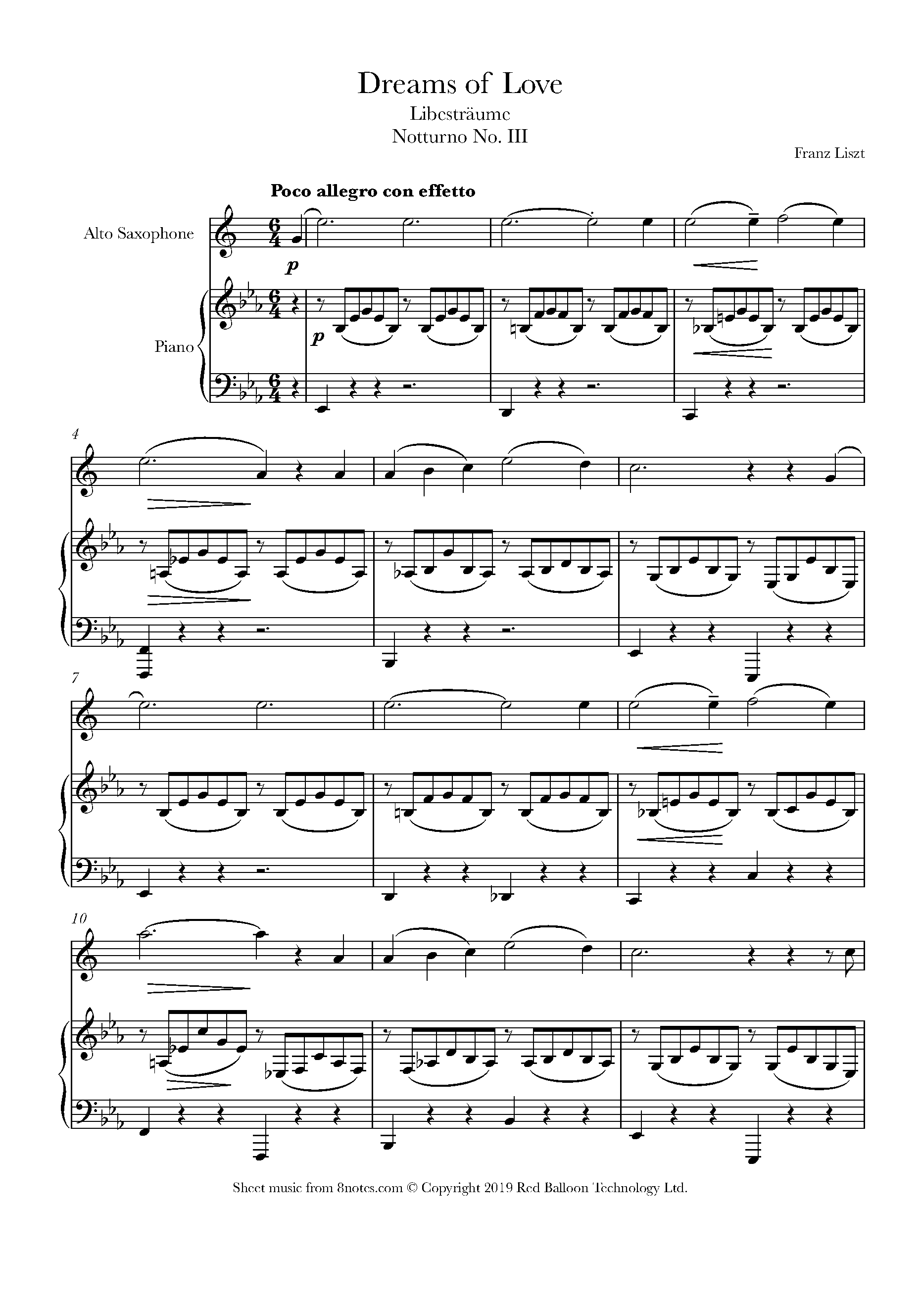 Liszt - Libestraume Notturno No. III Sheet music for Saxophone - 8notes.com