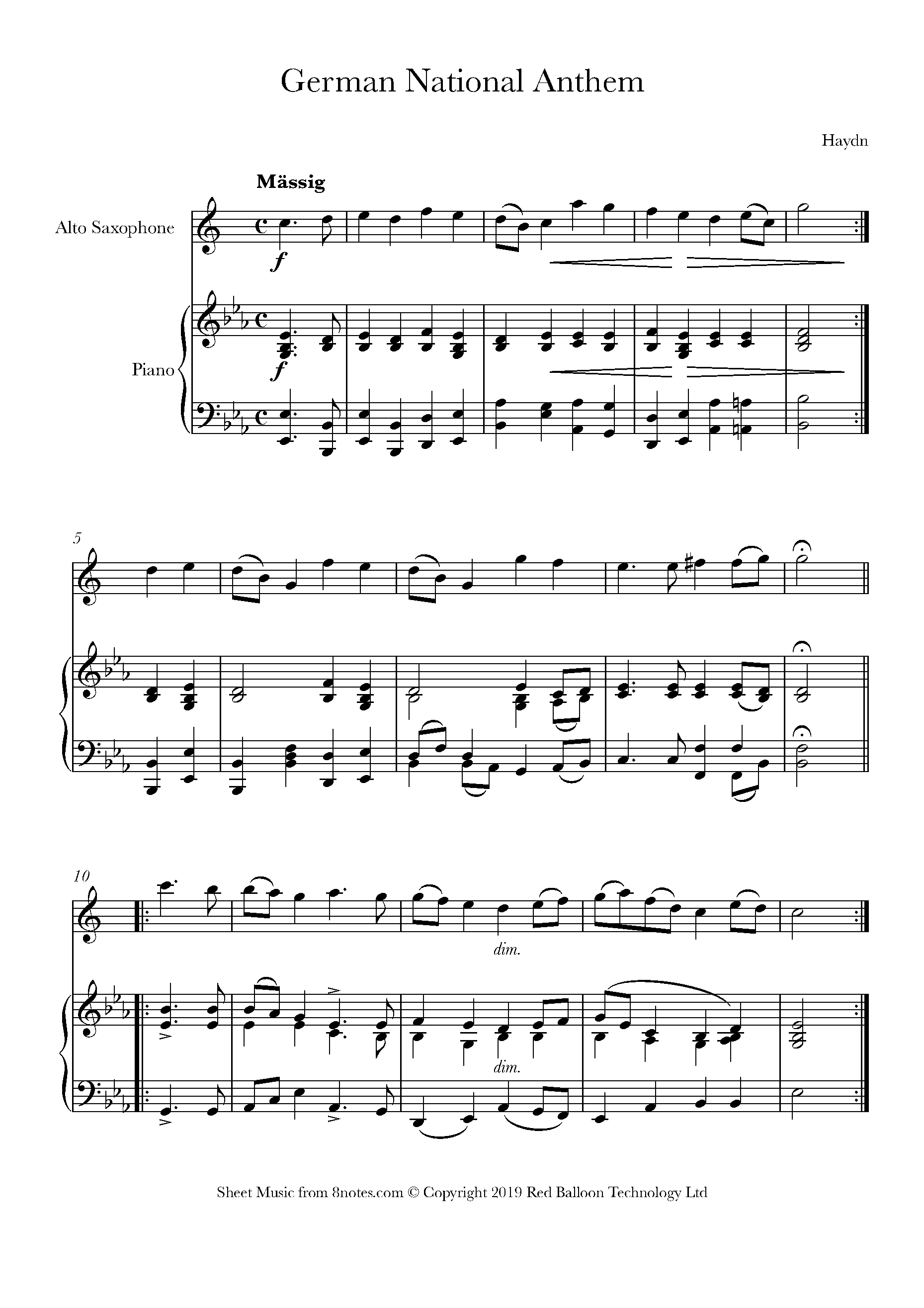 Franz Josef Haydn Deutschlandlied (German National Anthem) Sheet
