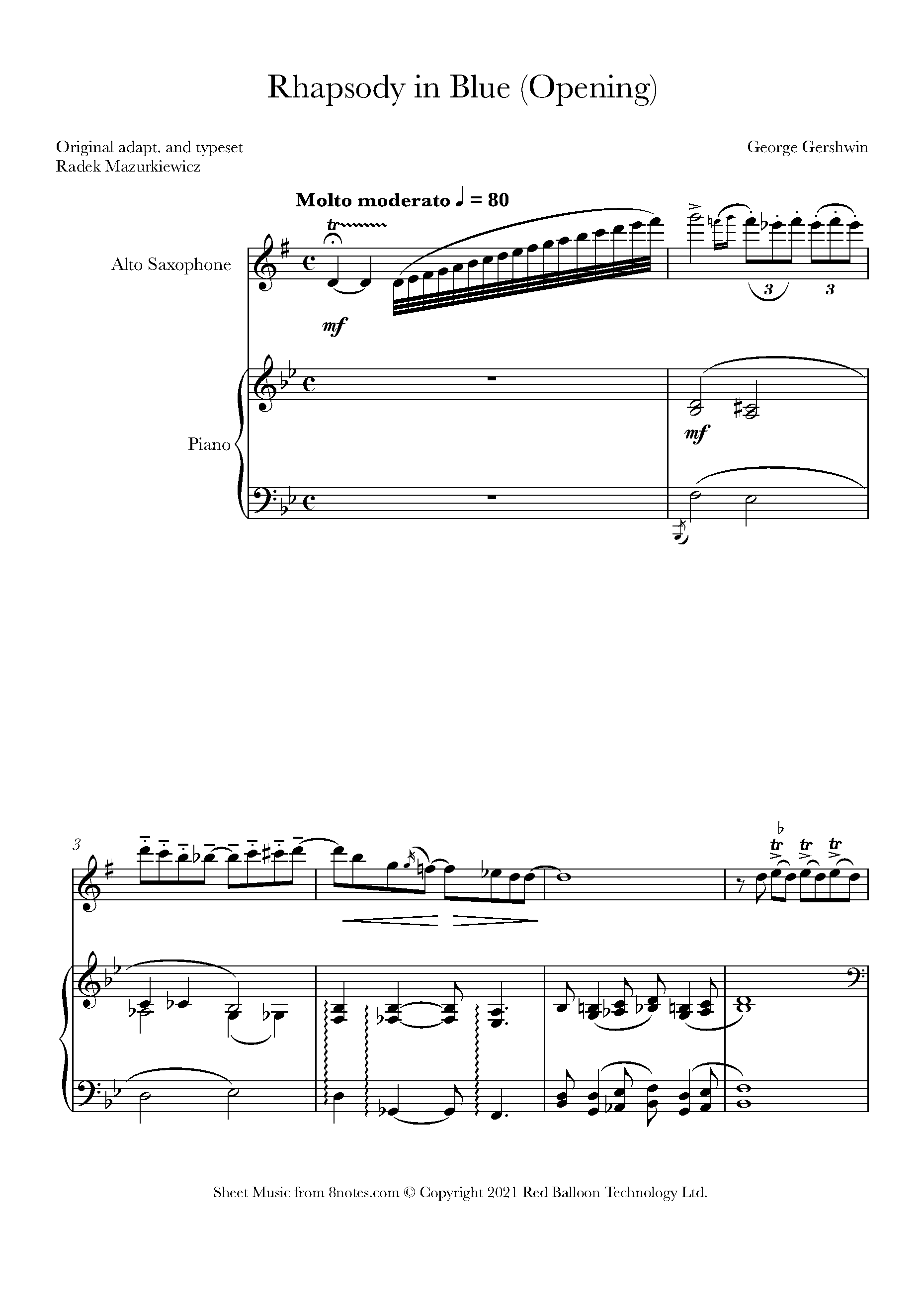 Gershwin, George - Rhapsody in Blue (Opening) for Saxophone Gershwin, George - Rhapsody in Blue (Opening) for Saxophone
