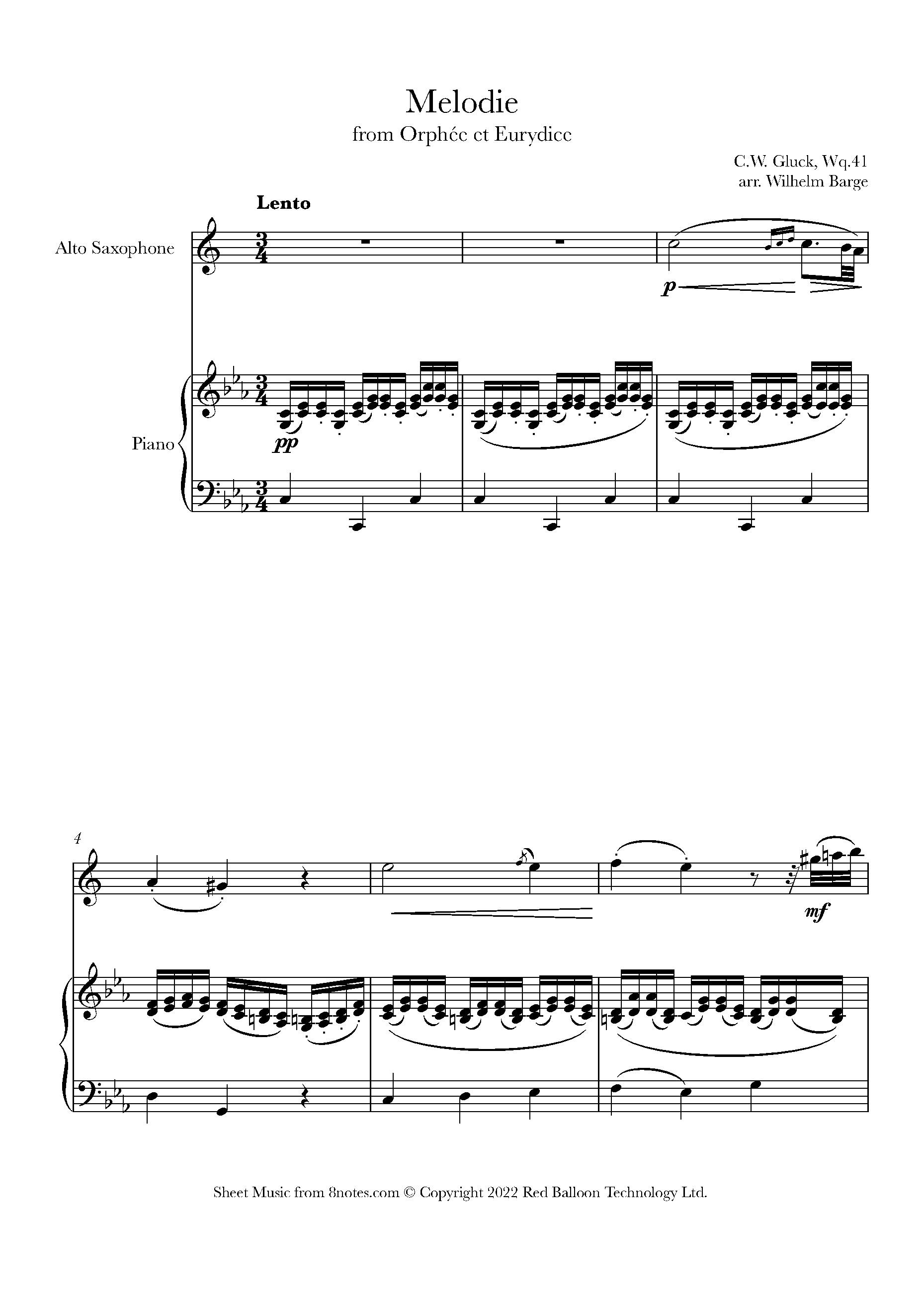 Gluck - Melodie from from Orphee et Eurydice Sheet music for Saxophone ...