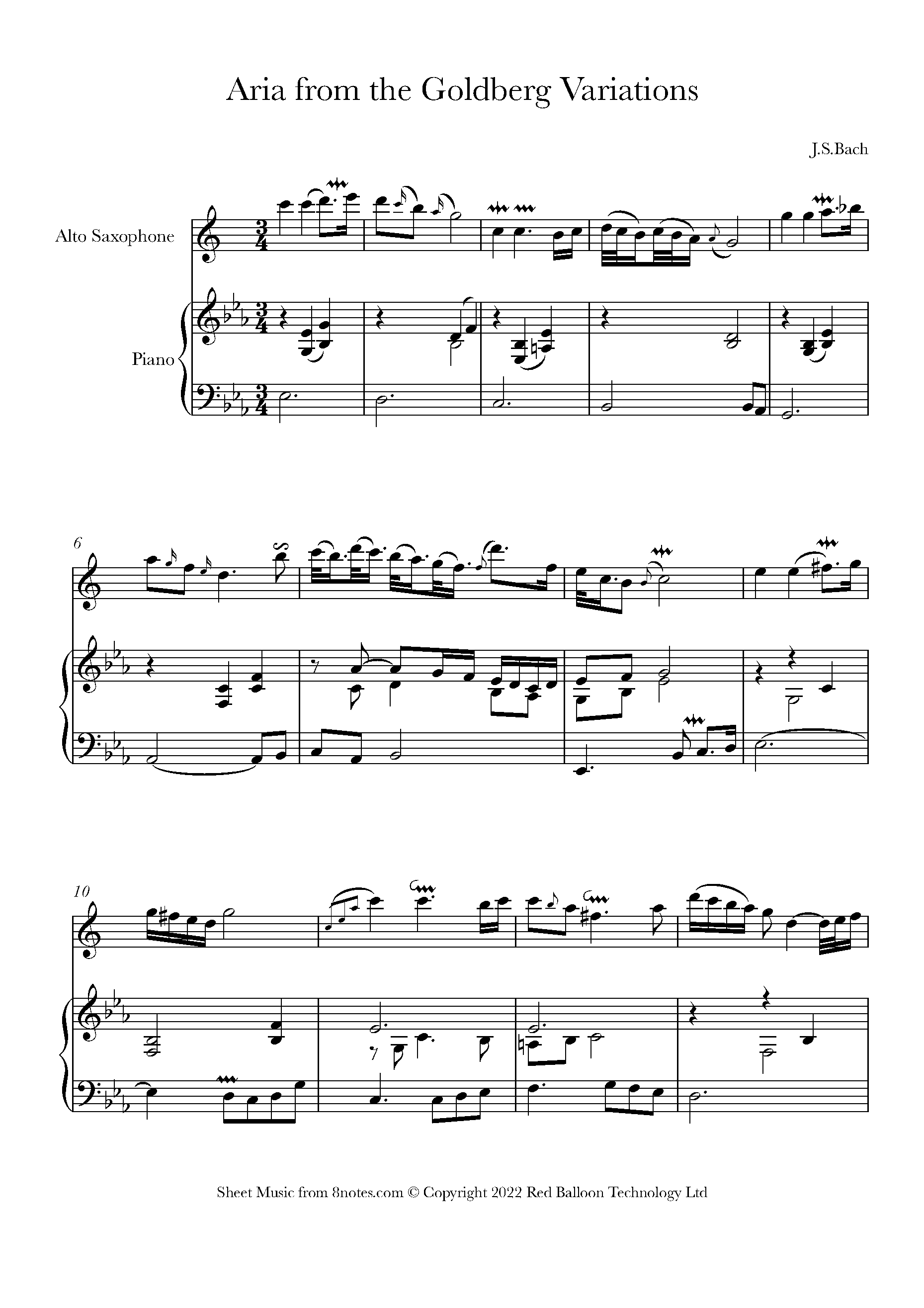 Bach Aria from Goldberg Variations Sheet music for Saxophone