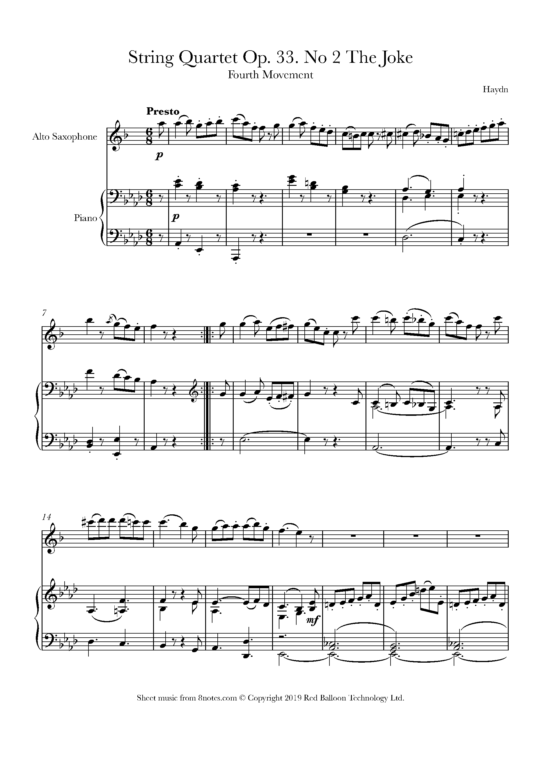 Haydn String Quartet Op. 33. No 2 The Joke 4th mvt Sheet music for