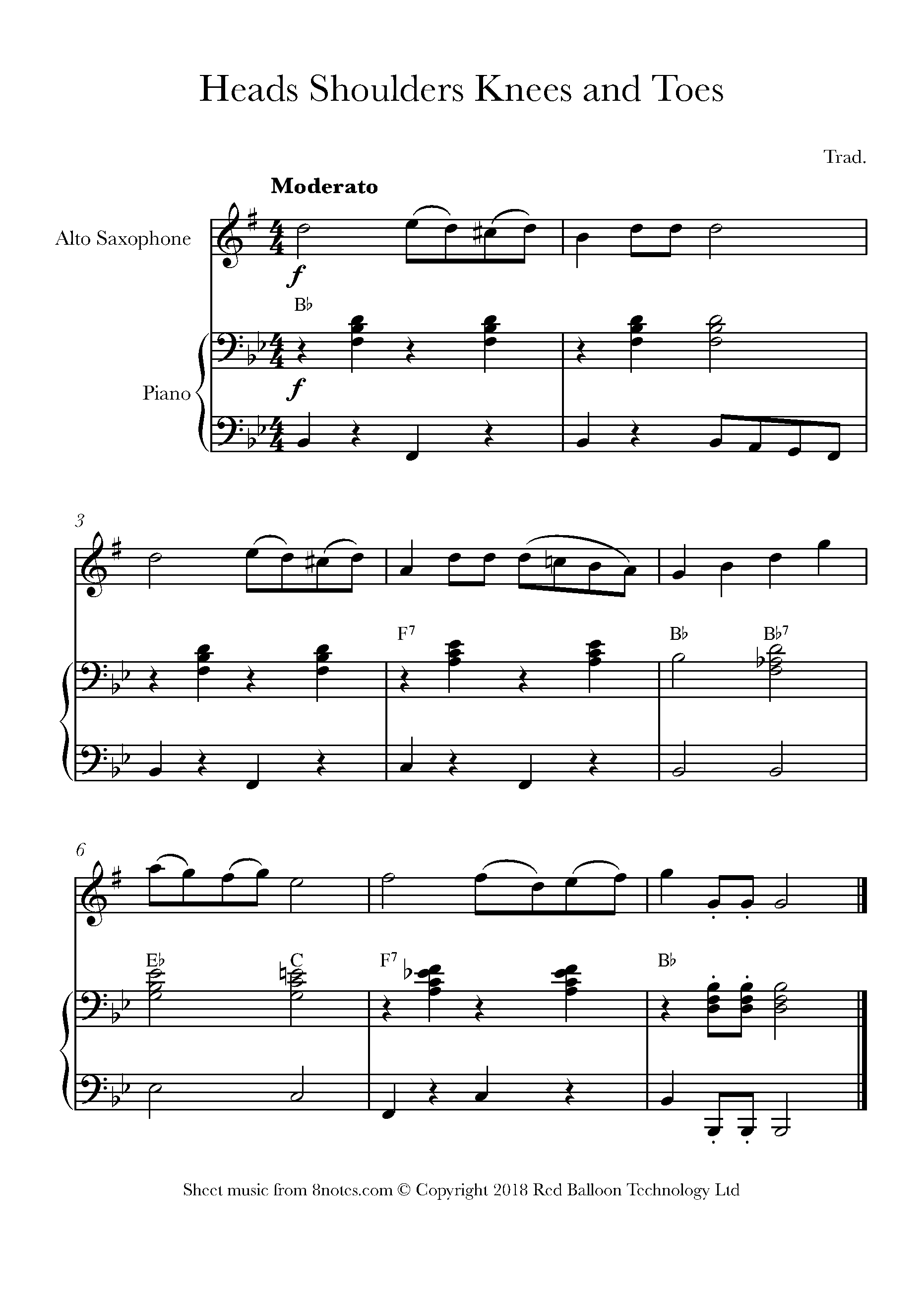 Heads, Shoulders Knees and Toes Sheet music for Saxophone