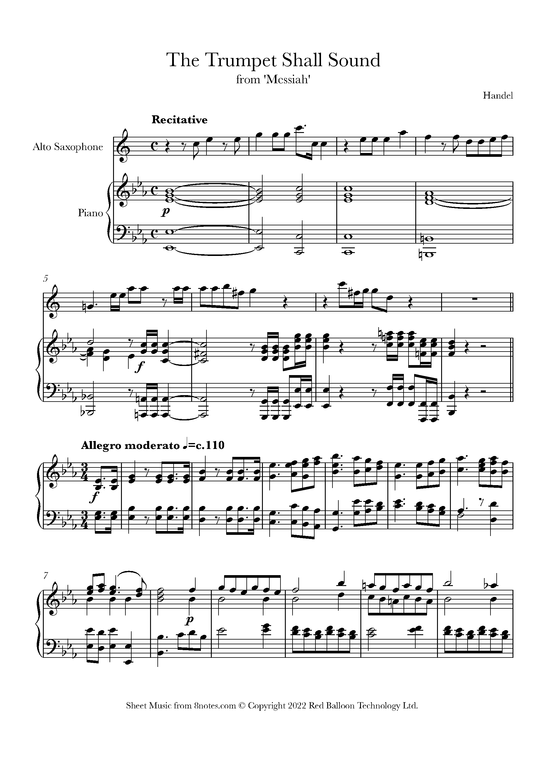 Handel The Trumpet Shall Sound from Messiah Sheet music for Saxophone