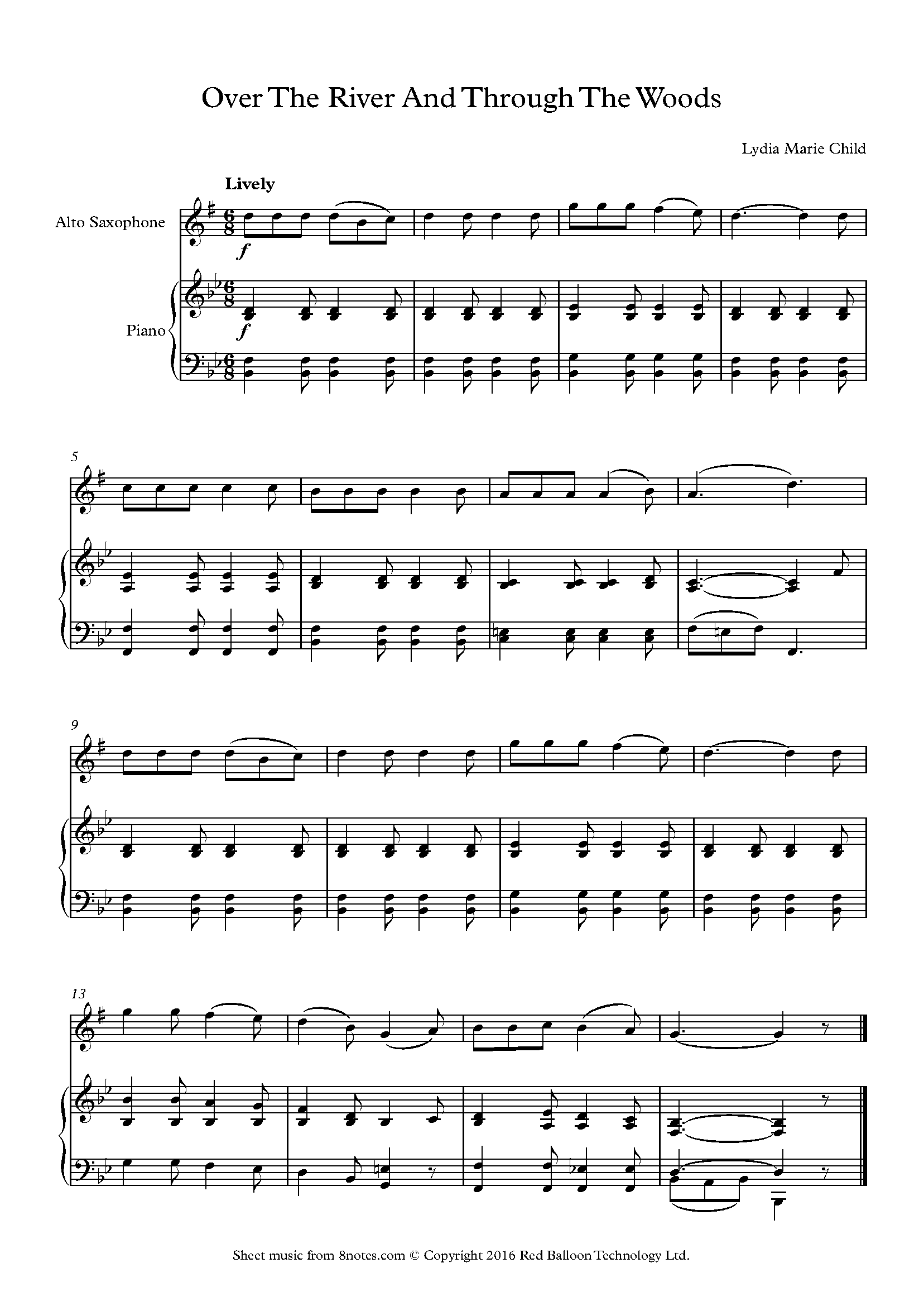 Over The River And Through The Woods Thanksgiving Song Sheet Music For Saxophone 8notes Com Over The River And Through The Woods Thanksgiving Song Sheet Music For Saxophone 8notes Com