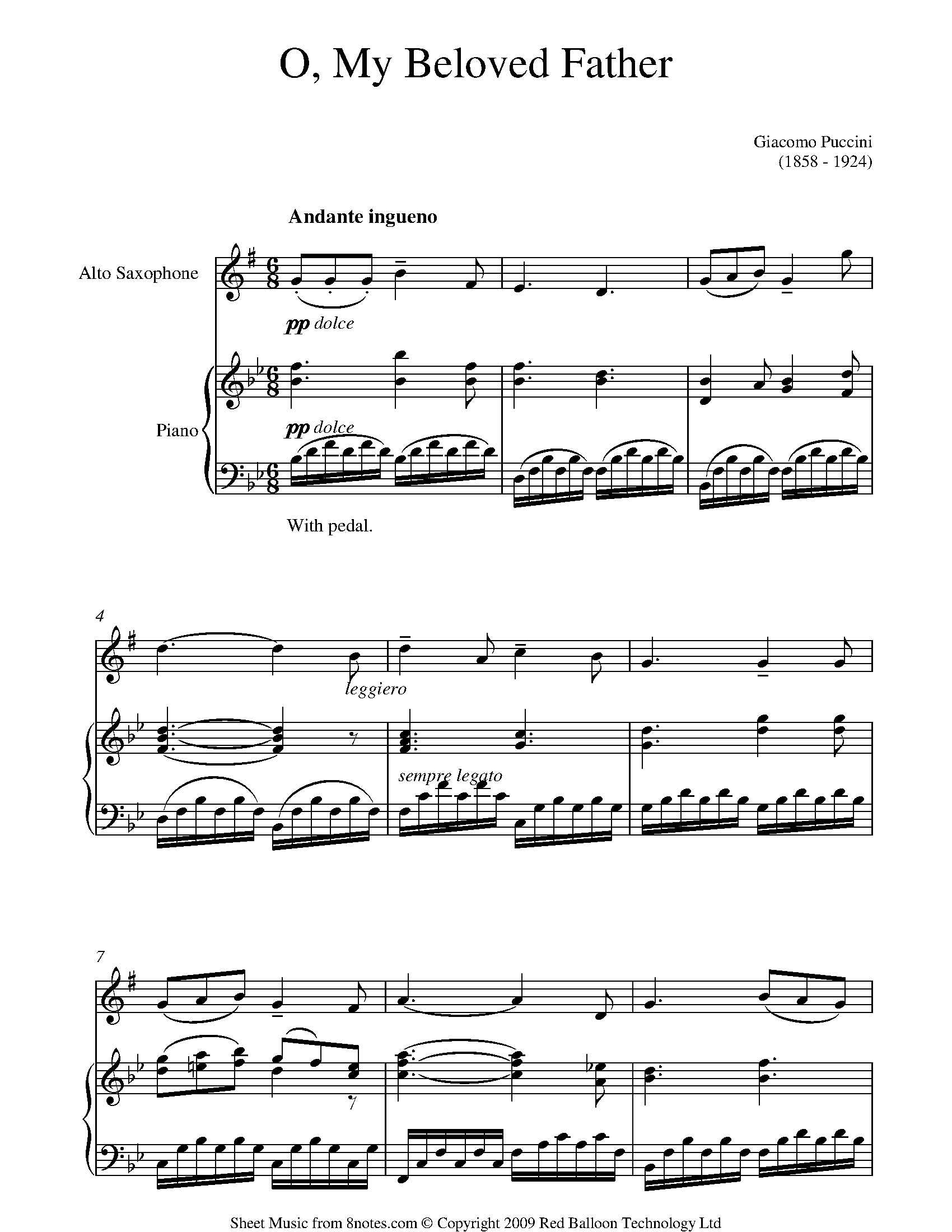 lilac George Eliot Danube Puccini - O mio babbino caro from Gianni Schicchi Sheet music for Saxophone  - 8notes.com