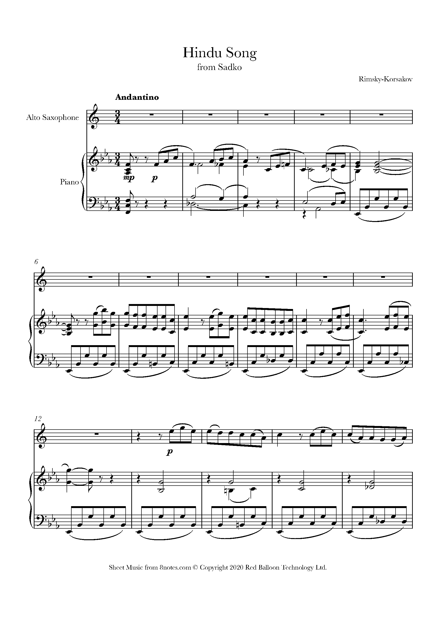 RimskyKorsakov Hindu Song from Sadko Sheet music for Saxophone