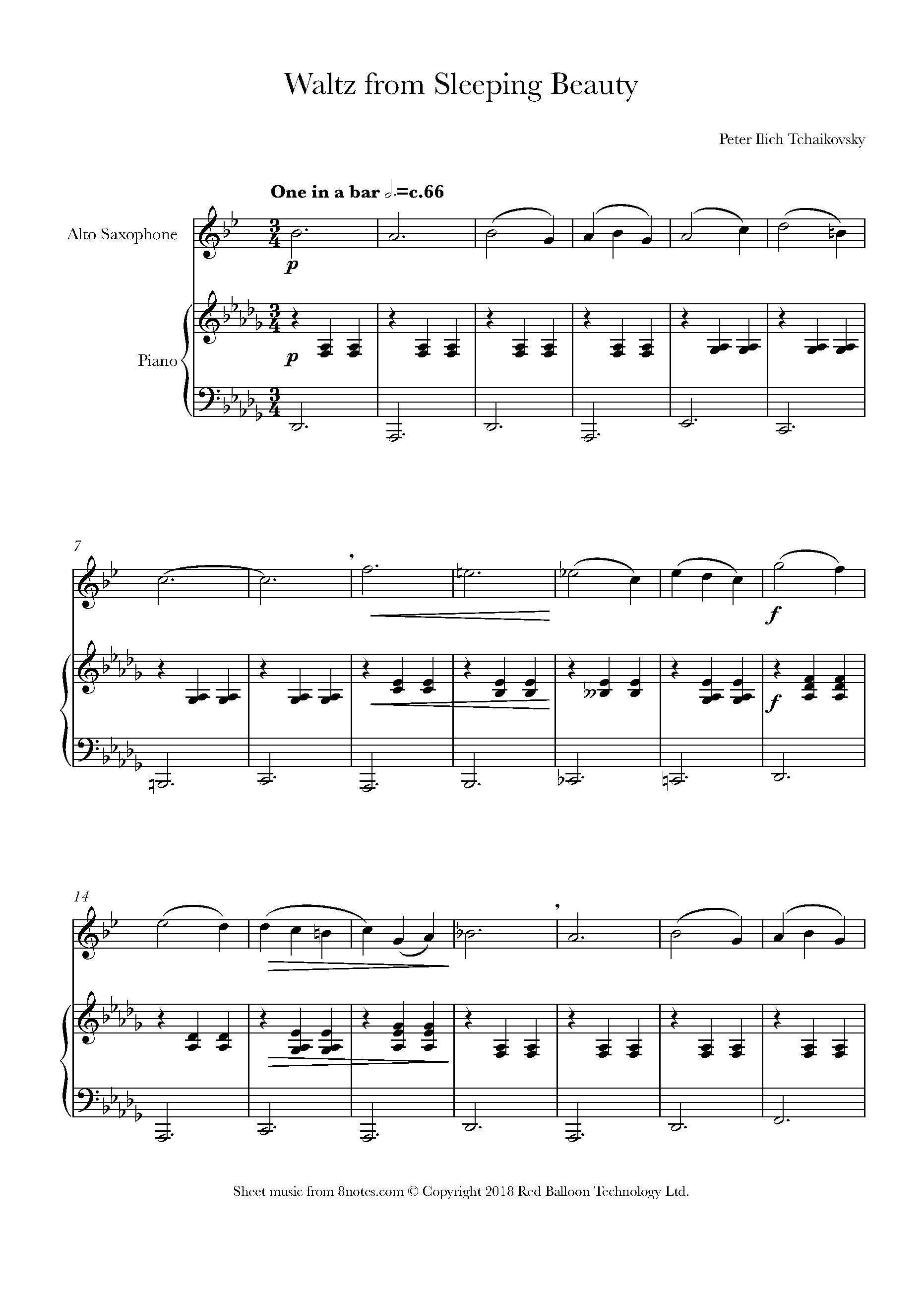 Tchaikovsky Waltz From Sleeping Beauty Sheet Music For Saxophone 8notes Com