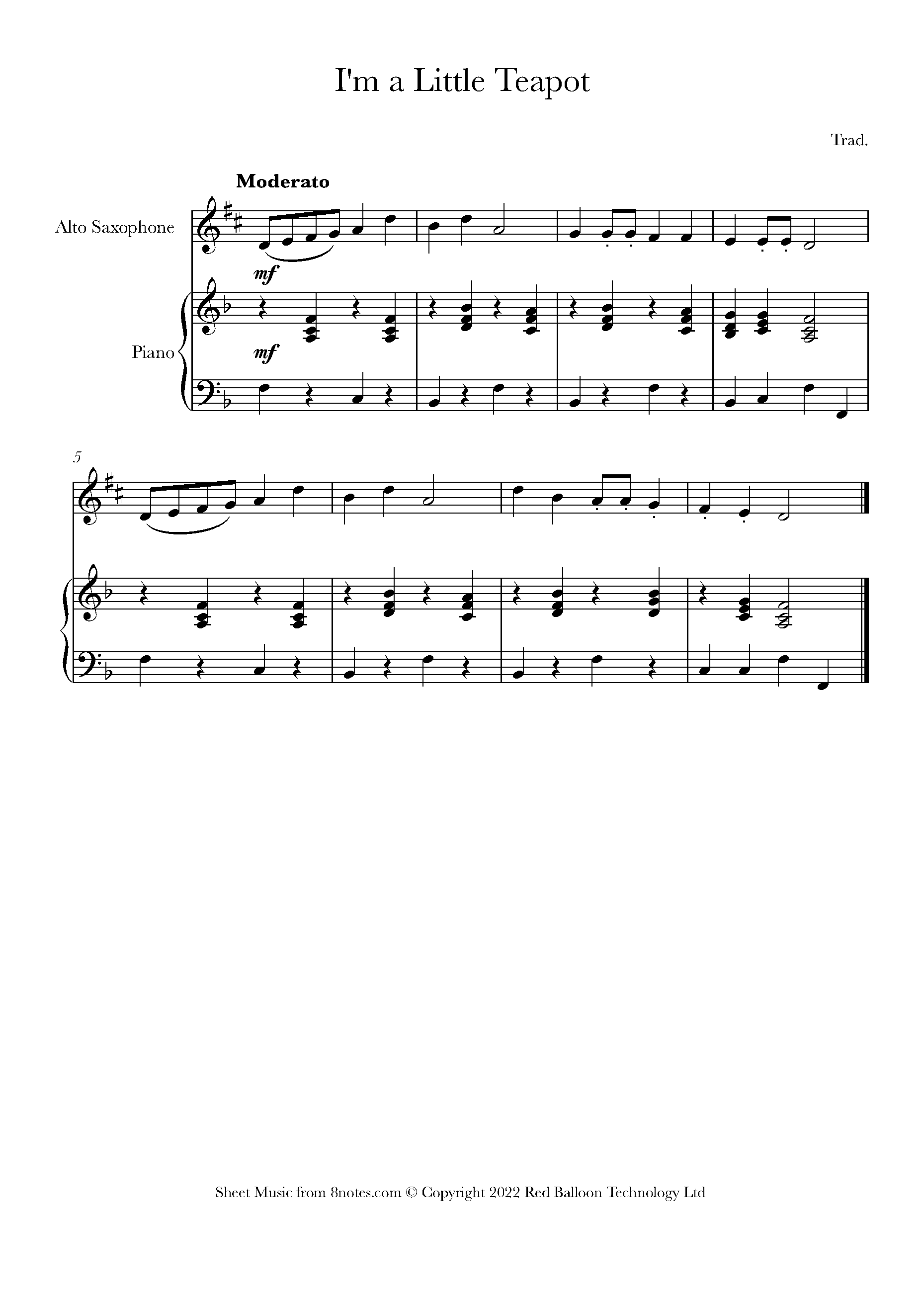 I'm a Little Teapot Sheet music for Saxophone