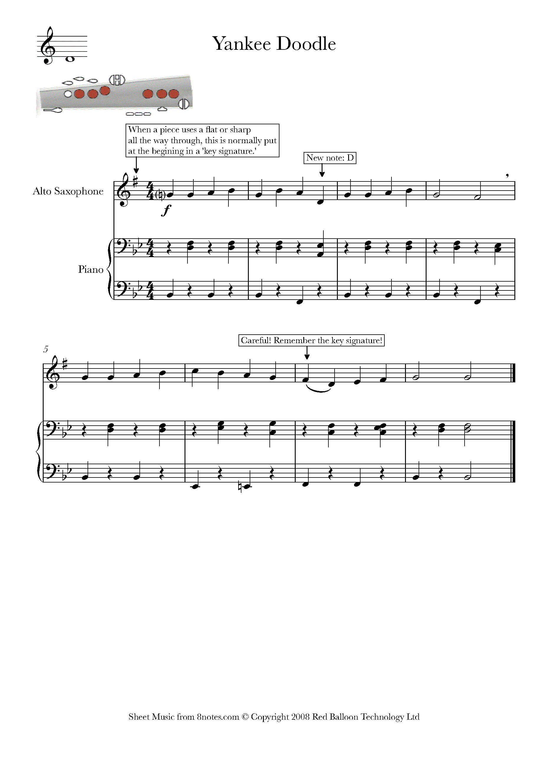 Yankee Doodle Sheet Music For Saxophone 8notes Com Yankee Doodle Sheet Music For Saxophone 8notes Com