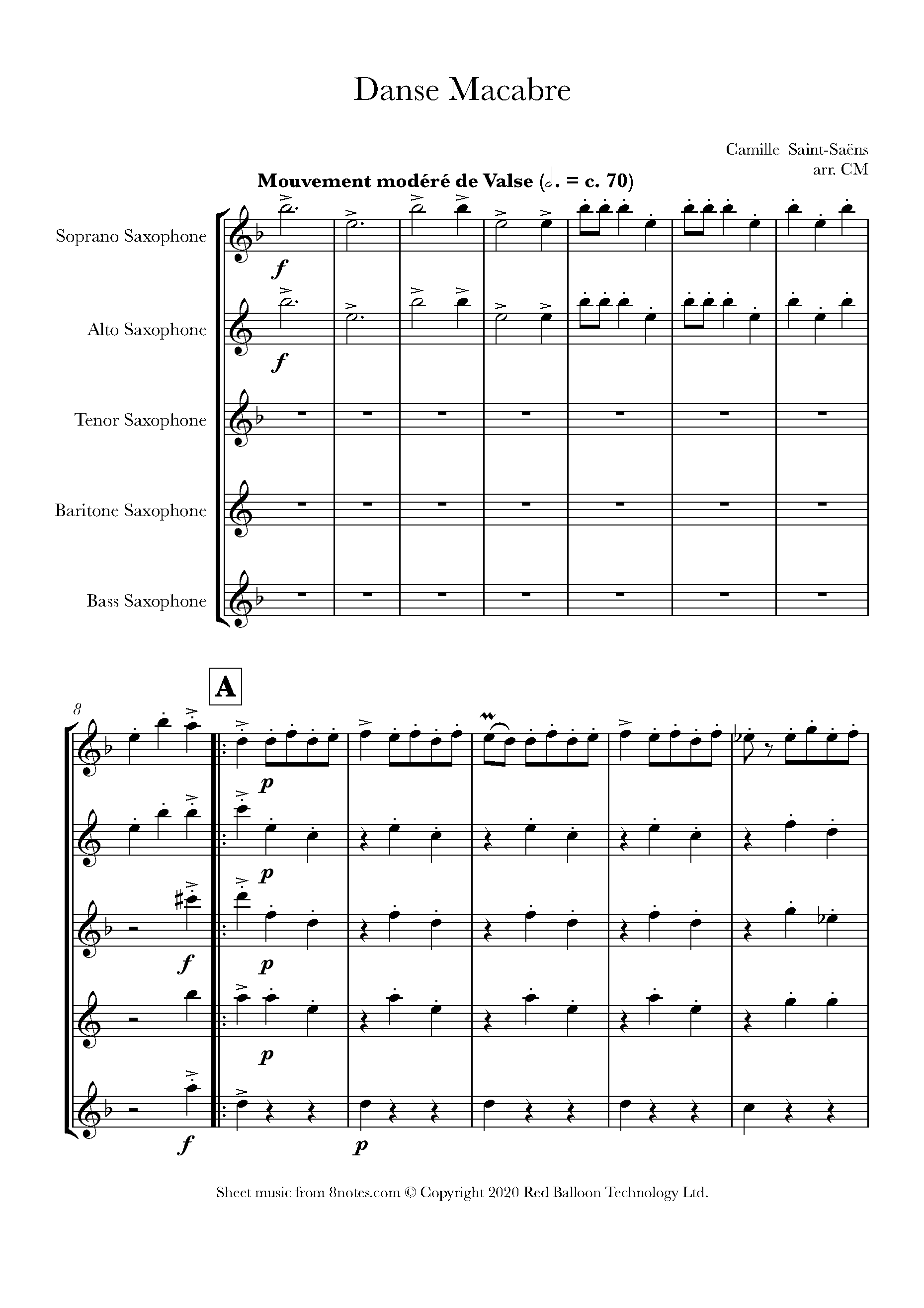 SaintSaëns Danse Macabre Sheet music for Saxophone Ensemble
