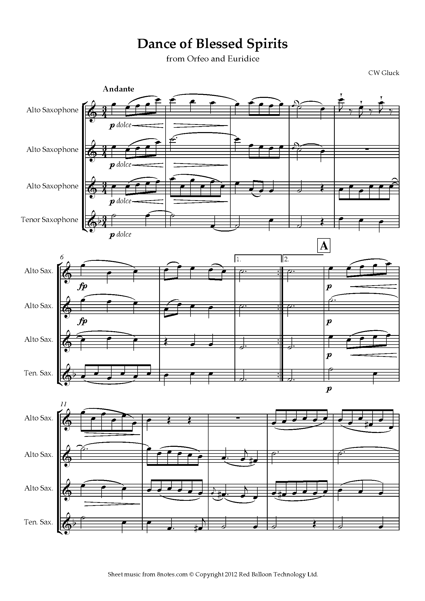 Gluck - Dance of Blessed Spirits from Orfeo and Euridice (3 alto saxes ...