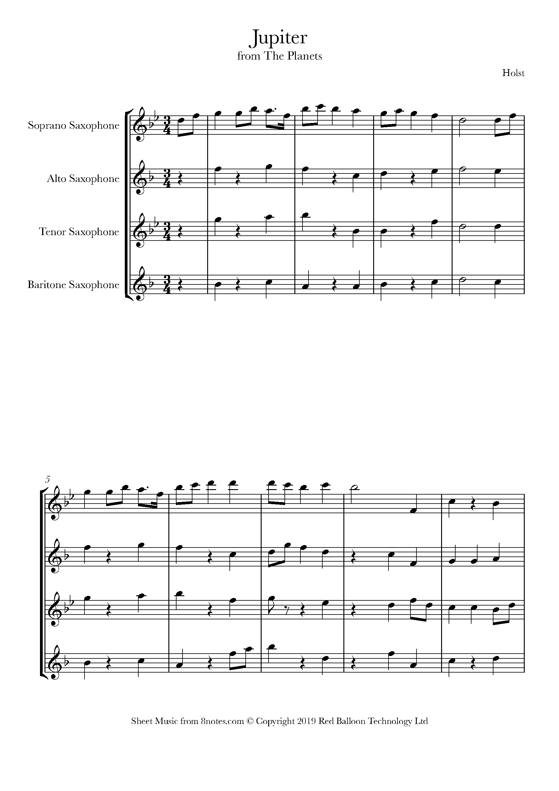 Holst Jupiter from the (theme) Sheet music for Saxophone