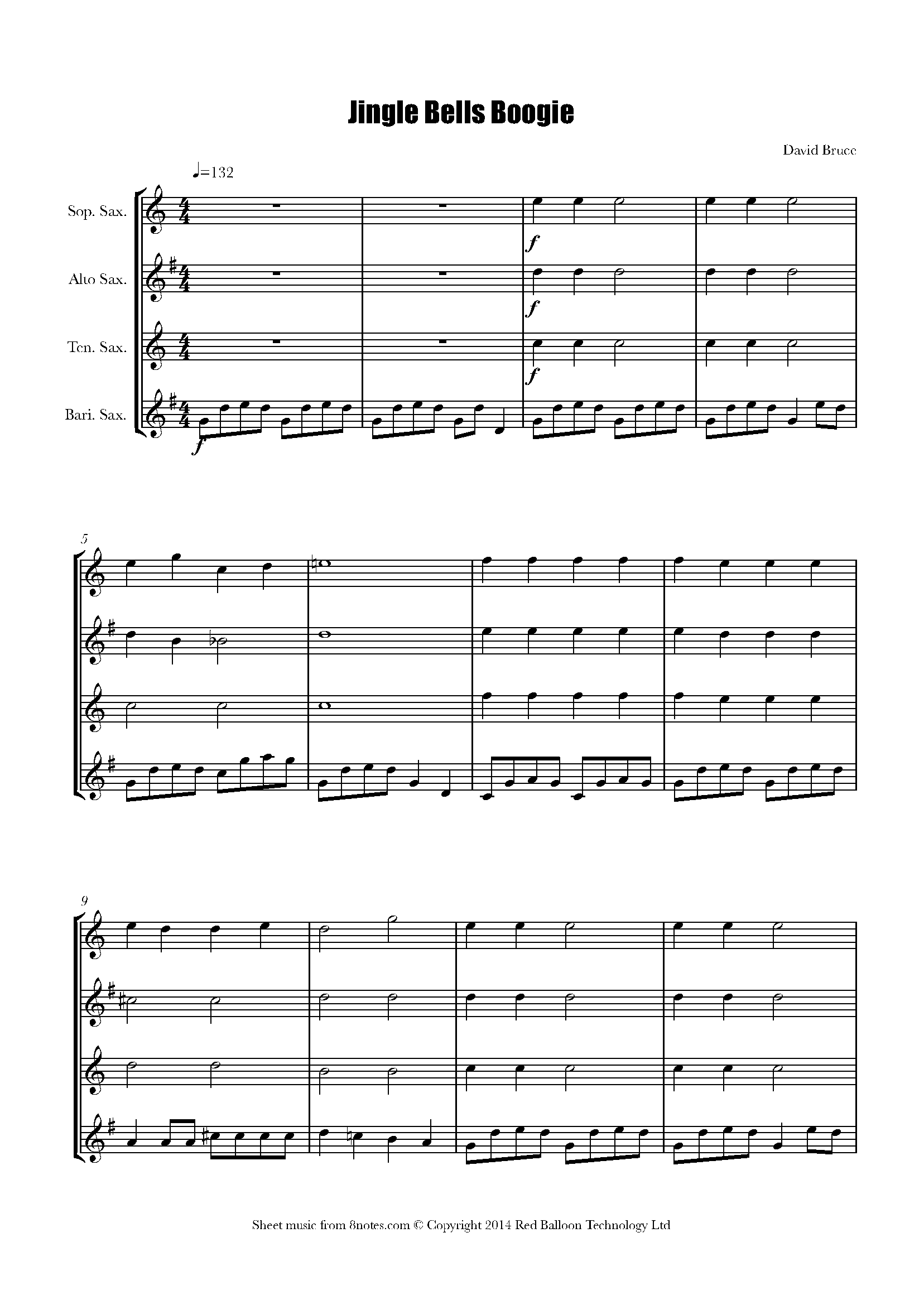 David Bruce Jingle Bells Boogie Sheet music for Saxophone Quartet
