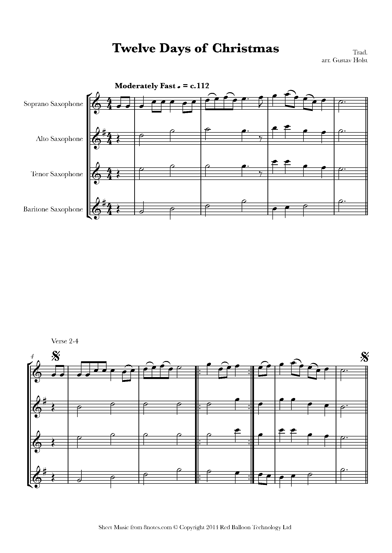 12 Days of Christmas Sheet music for Saxophone Quartet