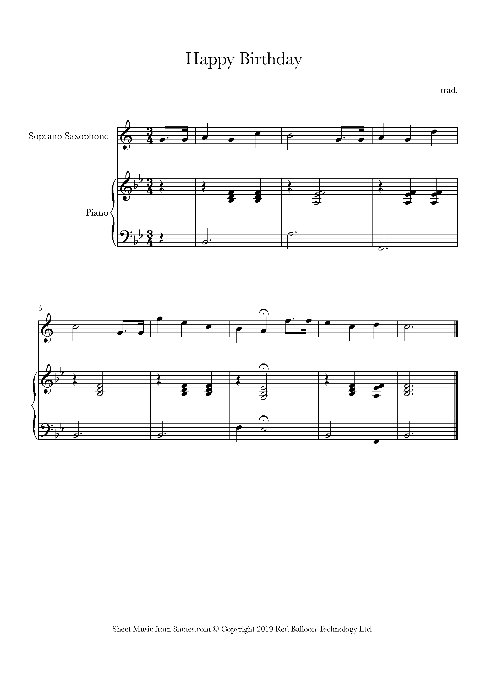 Happy Birthday to You Sheet music for Soprano Saxophone
