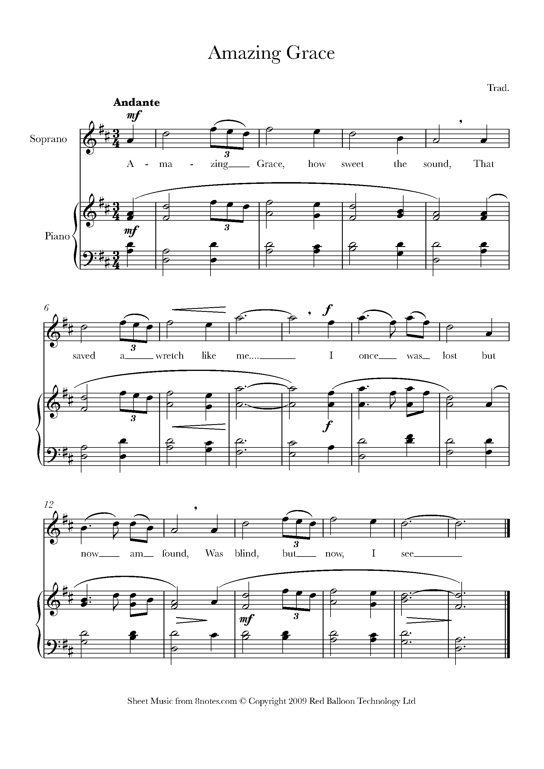 Amazing Grace Sheet music for Soprano Voice - 8notes.com