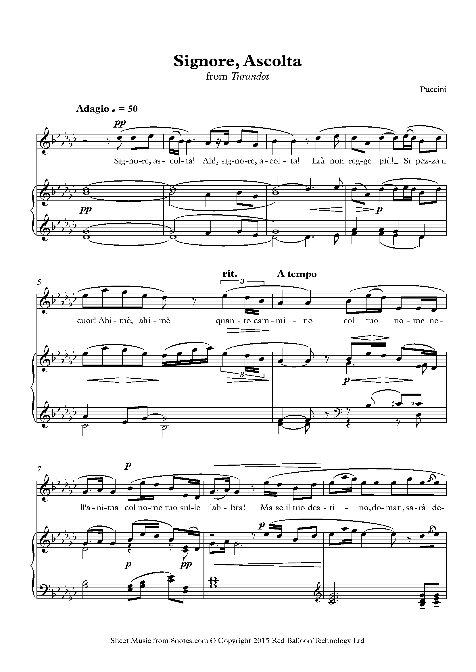 Signore Ascolta Padre Perdona Testo Puccini - Signore, Ascolta from Turdandot Sheet music for Soprano Voice
