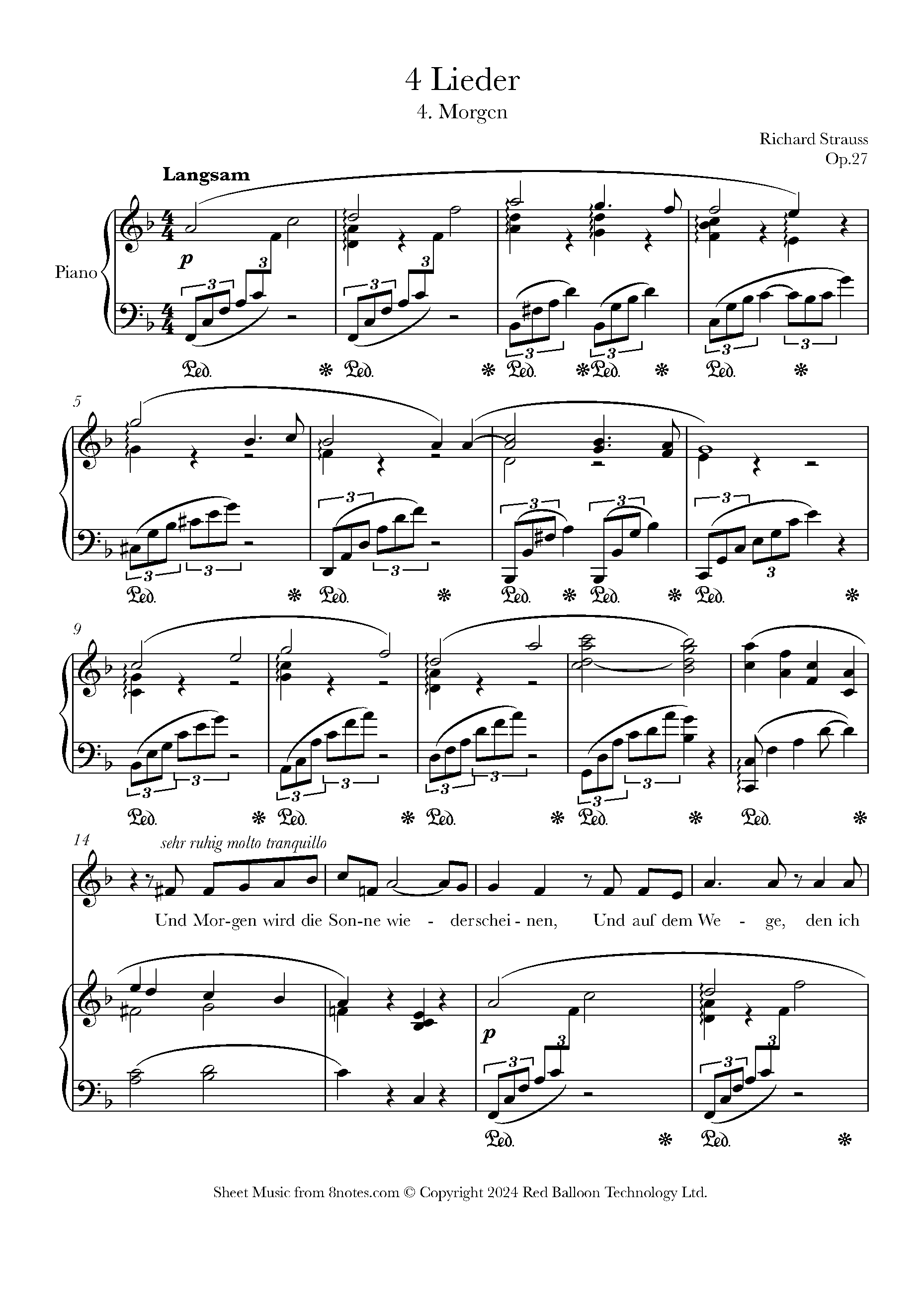 Strauss, Richard - 4 Lieder, Op.27, 4. Morgen for Soprano