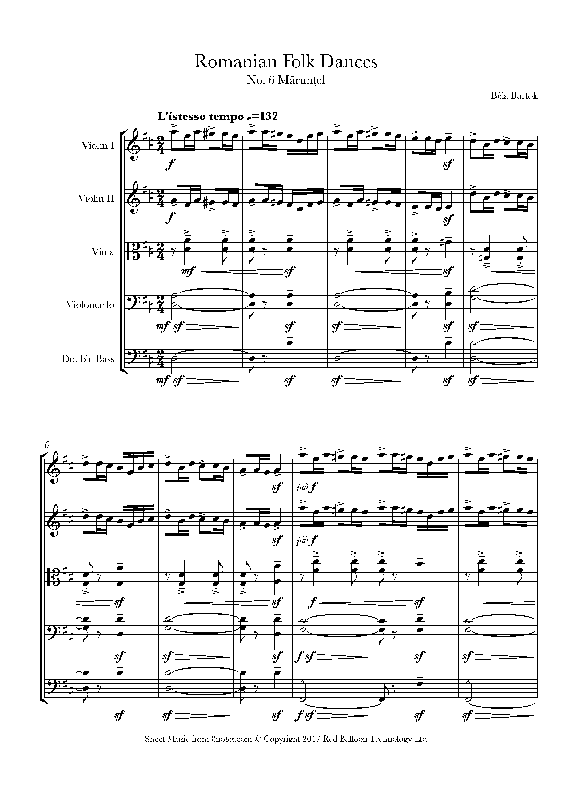 ﻿Bartók ﻿Romanian Folk Dance No.6 Mărunțel Sheet music for String