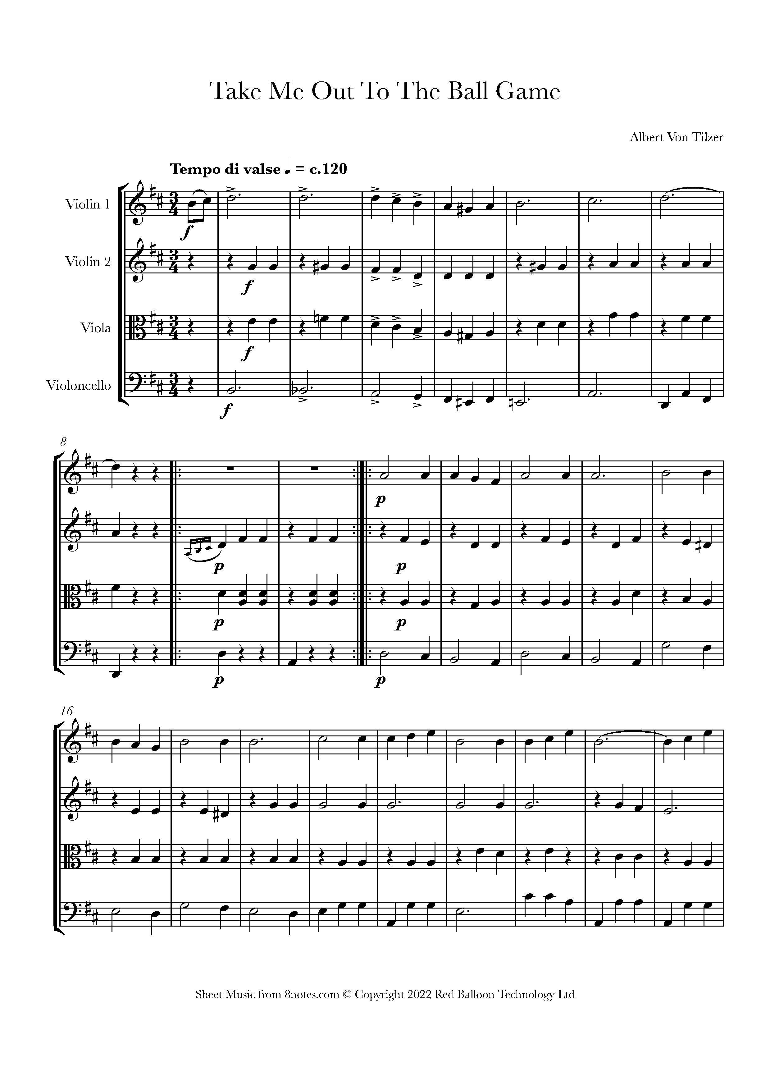 Take Me Out To The Ballgame Organ Albert Von Tilzer - Take Me Out to the Ball Game Sheet music for String