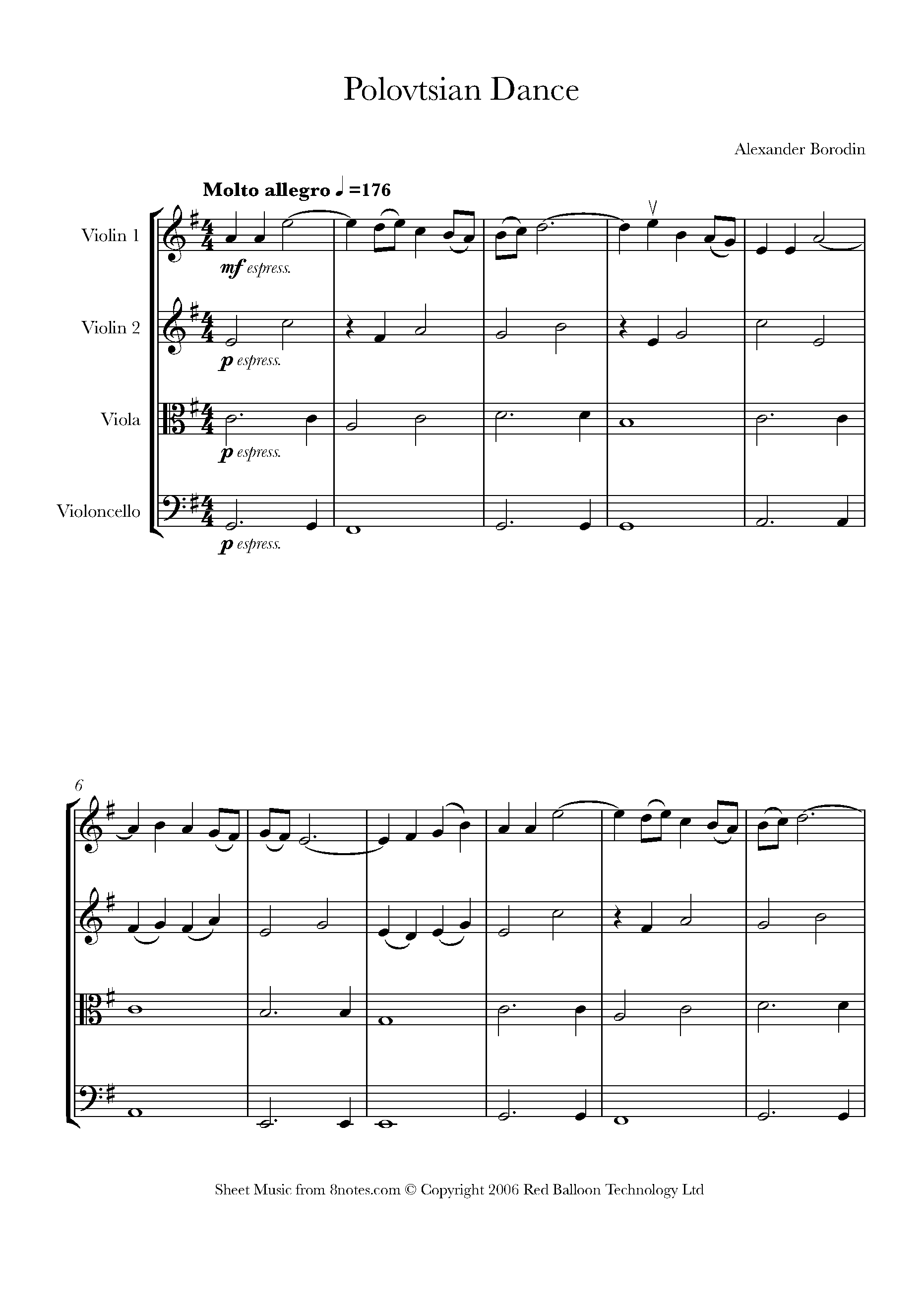 Borodin Polovtsian Dance Sheet Music For String Quartet 8notes Com