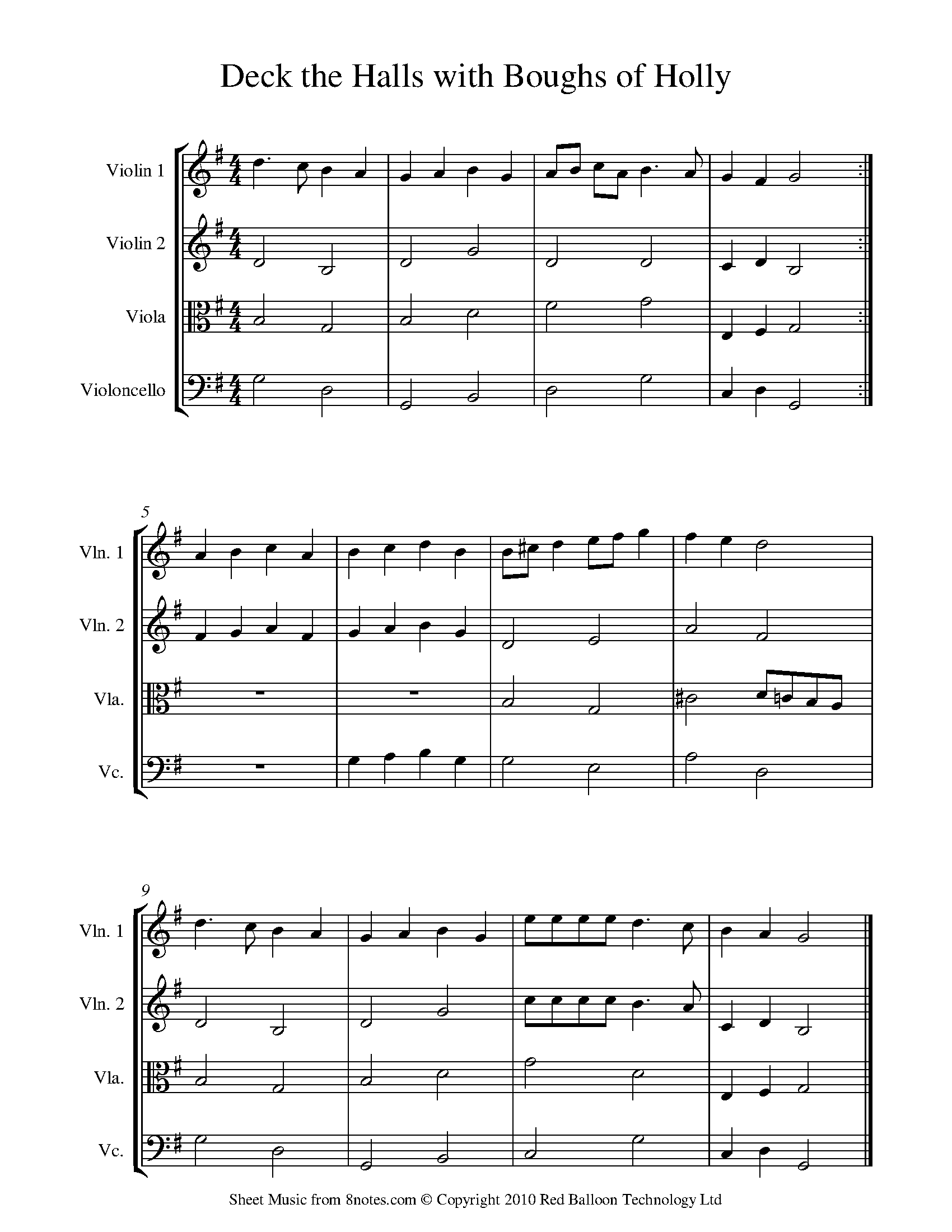Deck the Halls with Boughs of Holly Sheet music for String Quartet