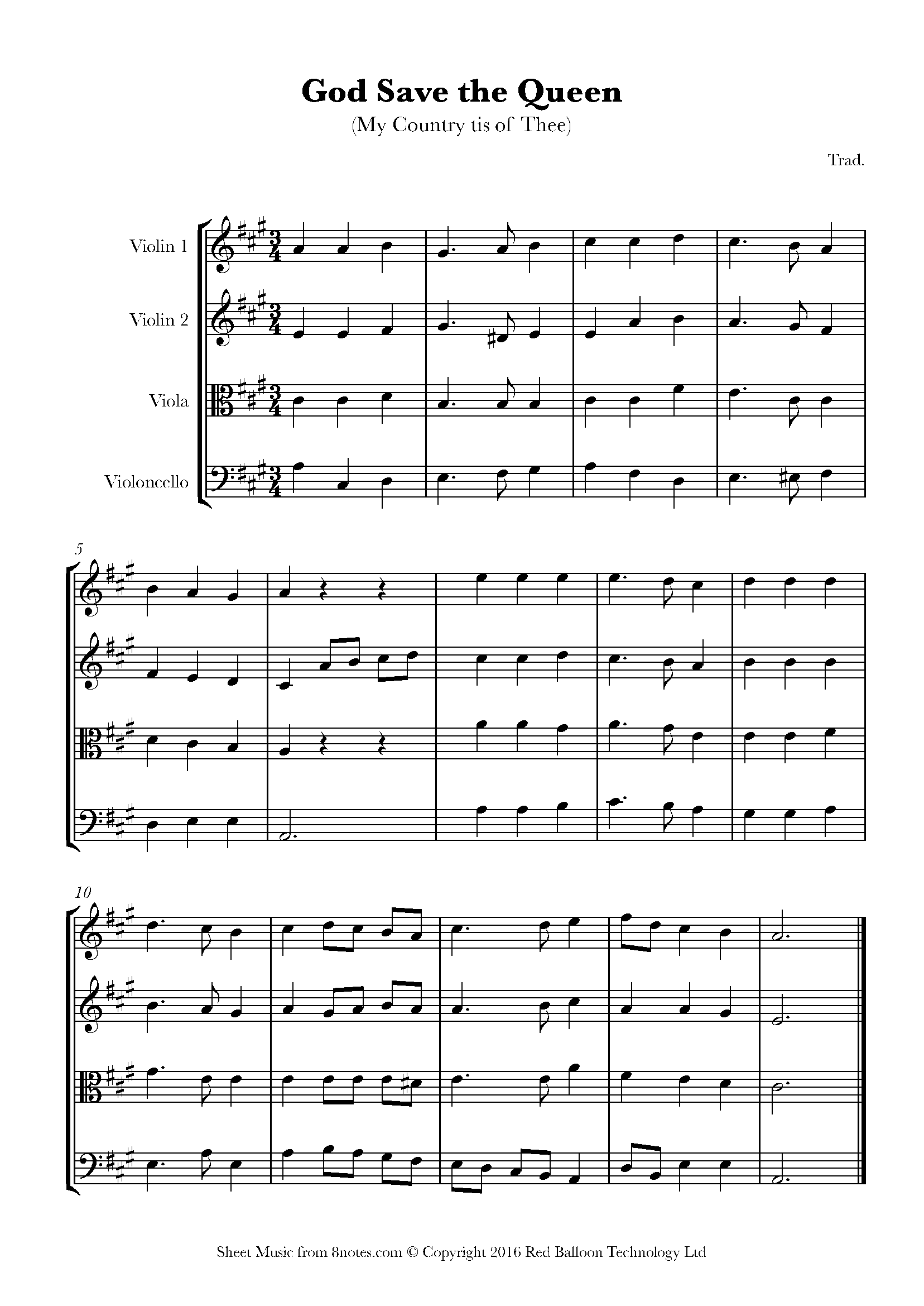 God Save the Queen (British National Anthem) Sheet music for String Quartet